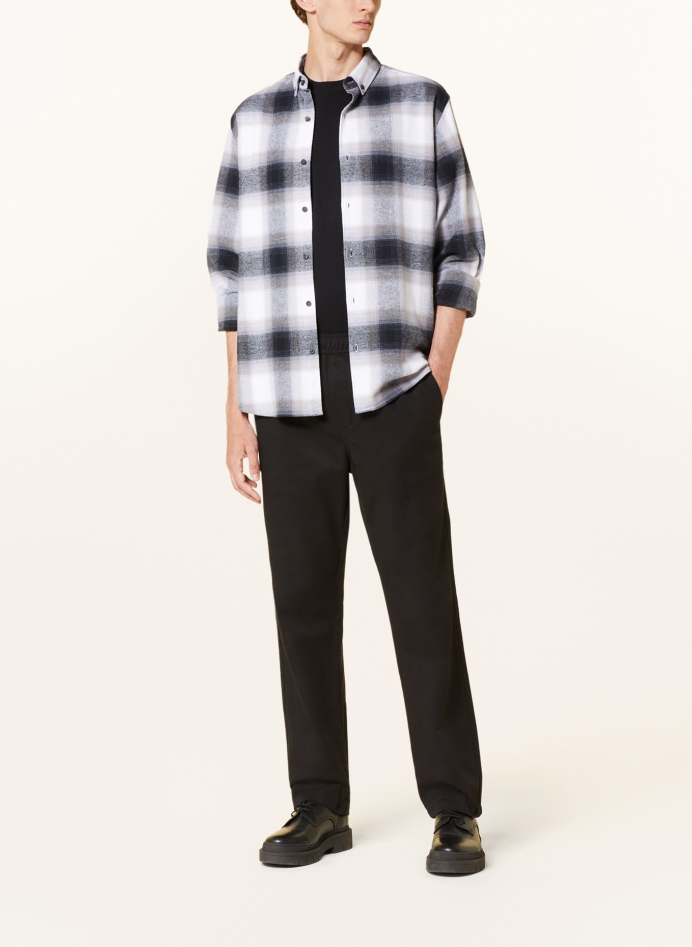 PAUL Flannel shirt comfort fit, Color: BLACK/ WHITE/ TAUPE (Image 2)