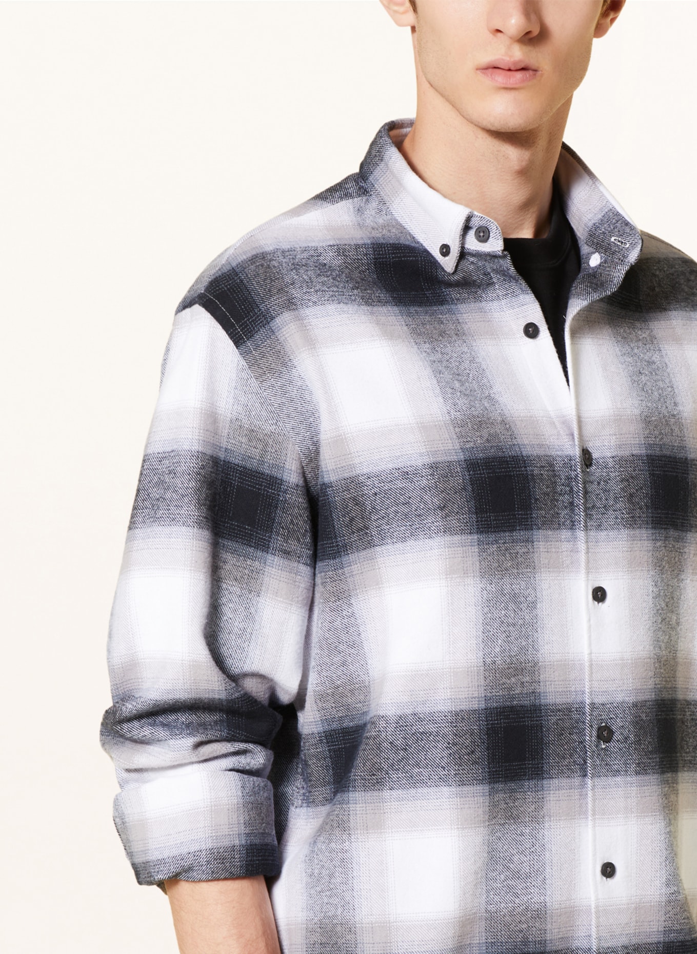 PAUL Flannel shirt comfort fit, Color: BLACK/ WHITE/ TAUPE (Image 4)
