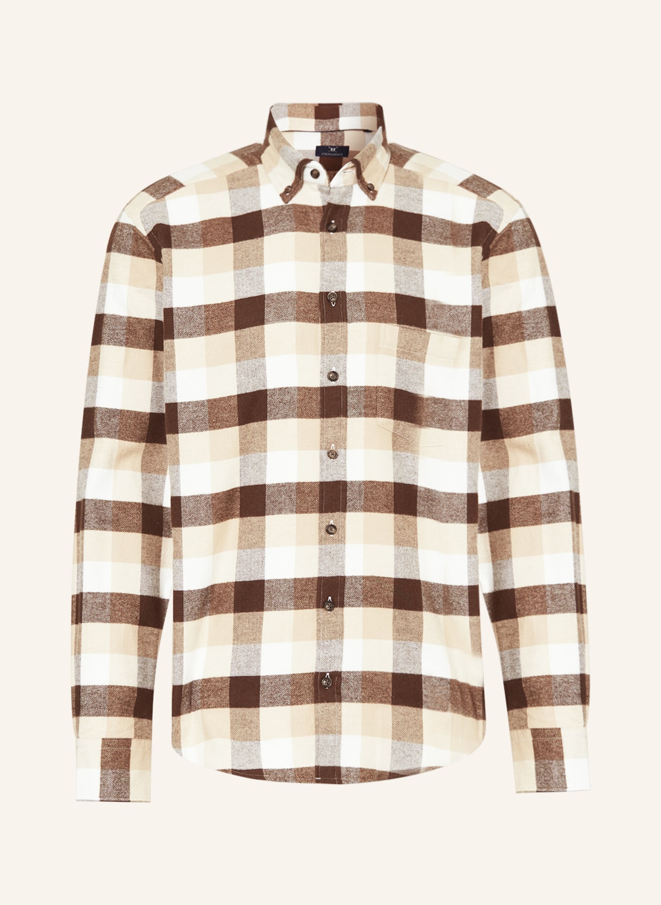 STROKESMAN'S Flannel shirt regular fit, Color: BEIGE/ DARK BROWN/ WHITE (Image 1)