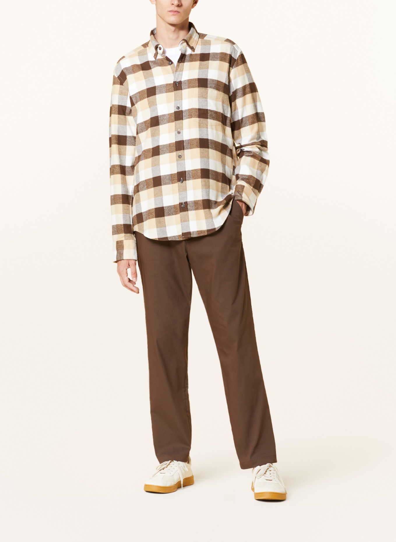 STROKESMAN'S Flannel shirt regular fit, Color: BEIGE/ DARK BROWN/ WHITE (Image 2)