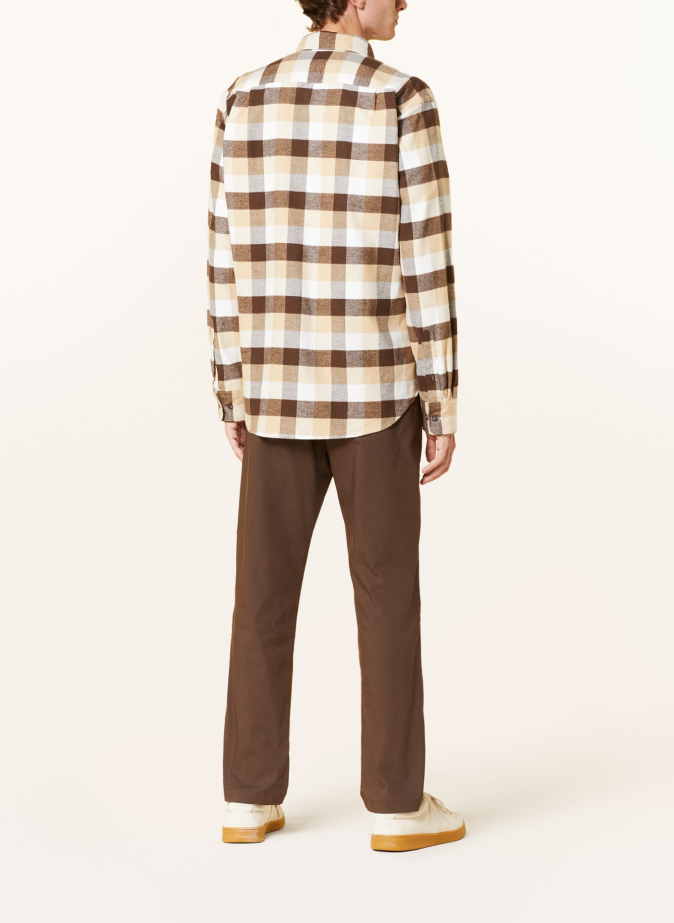 STROKESMAN'S Flannel shirt regular fit, Color: BEIGE/ DARK BROWN/ WHITE (Image 3)