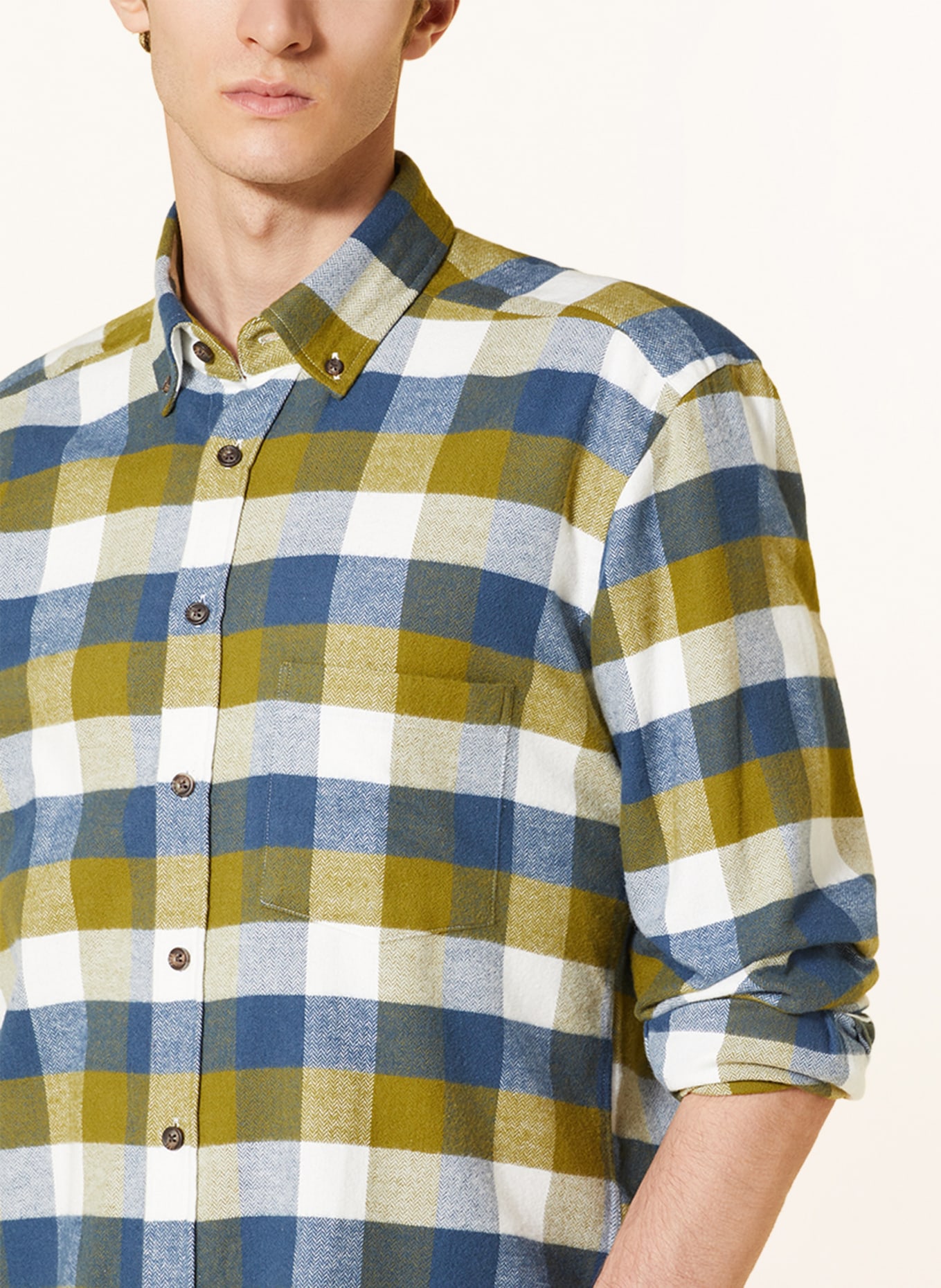 STROKESMAN'S Flanellhemd Regular Fit: OLIV / BLAUGRAU / WEISS