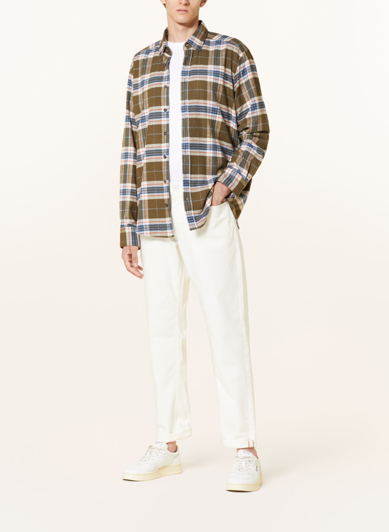 STROKESMAN'S Flannel shirt regular fit, Color: OLIVE/ BLUE GRAY/ ORANGE (Image 2)