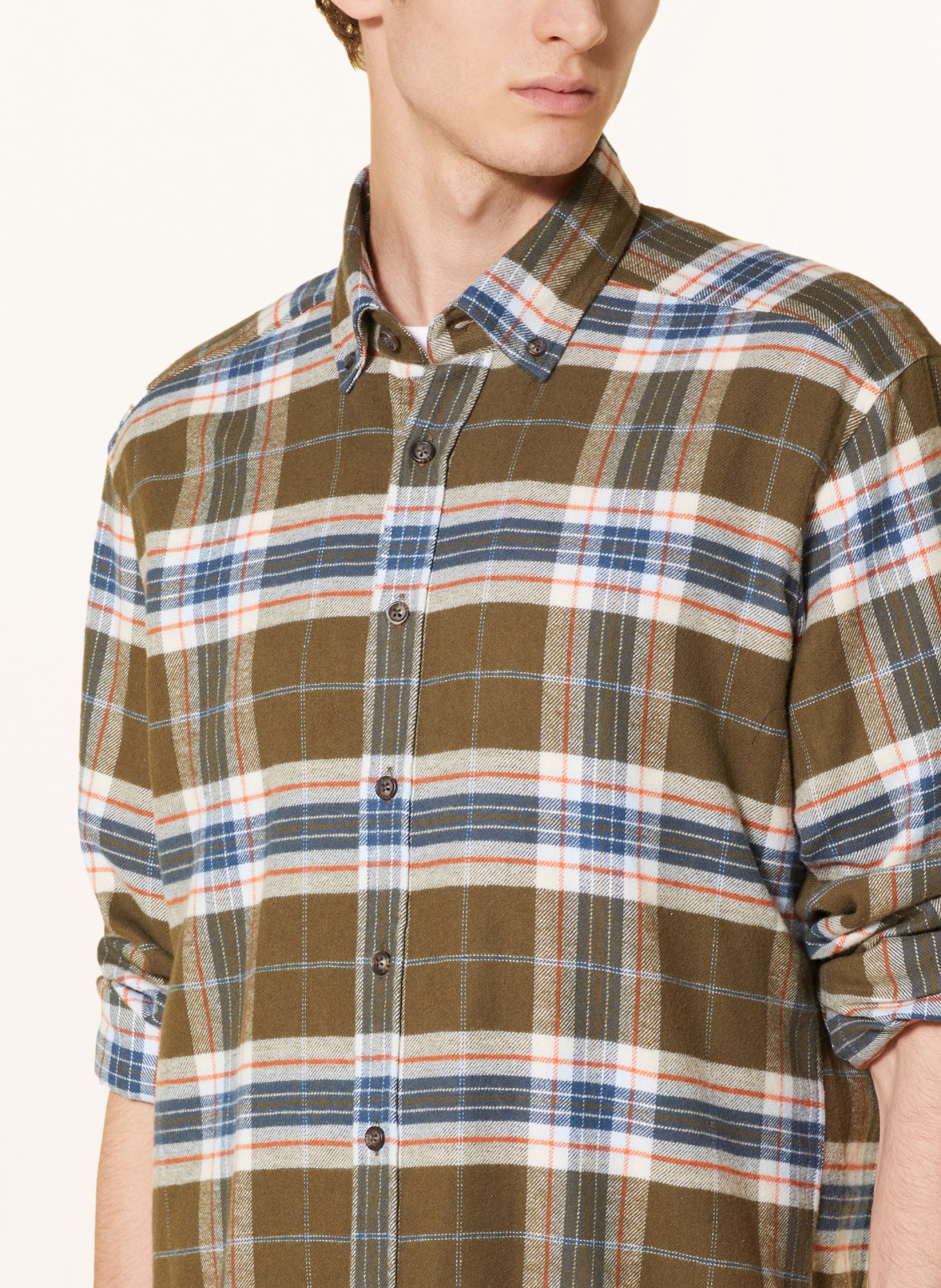 STROKESMAN'S Flannel shirt regular fit, Color: OLIVE/ BLUE GRAY/ ORANGE (Image 4)