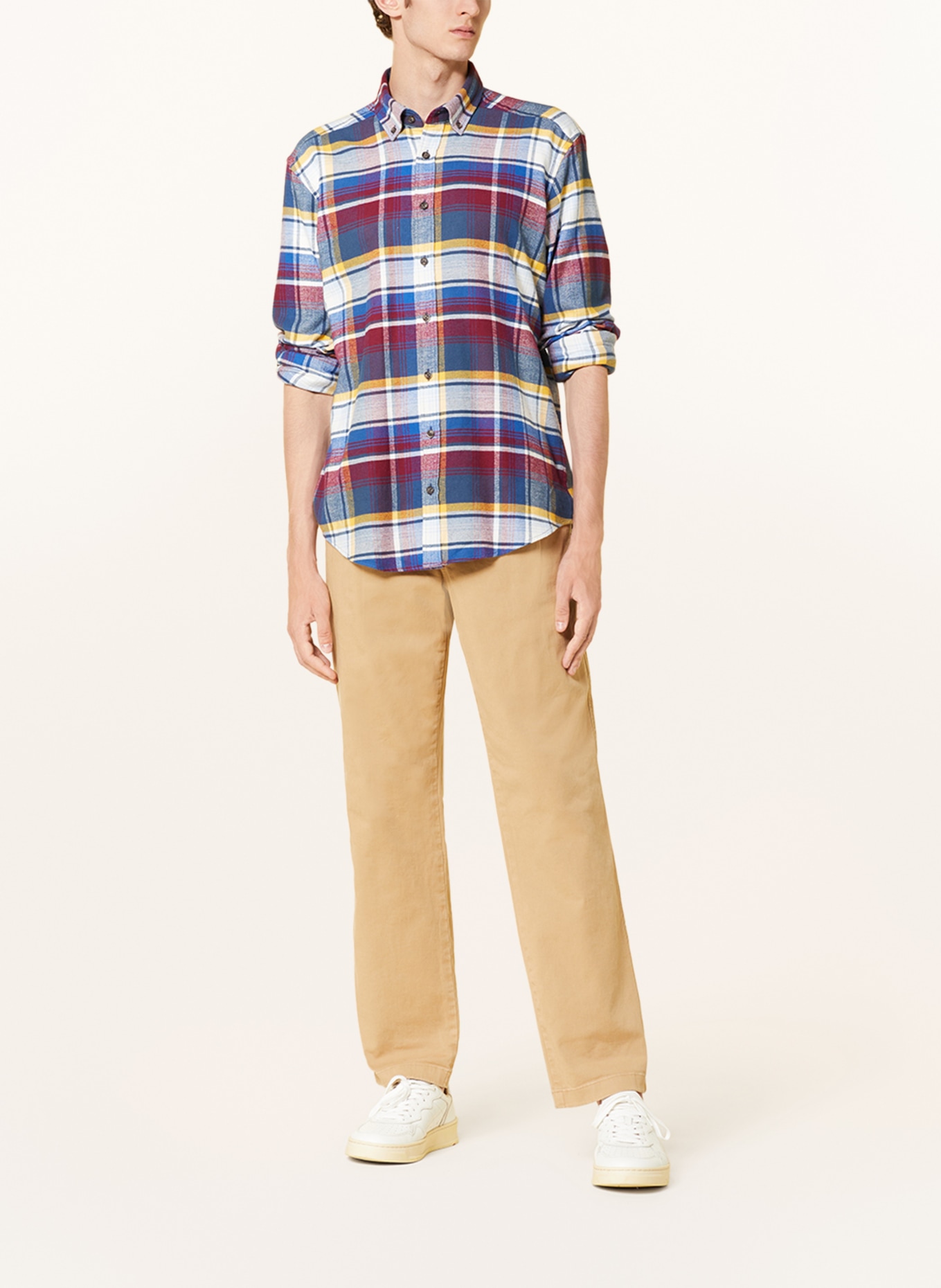 STROKESMAN'S Flannel shirt regular fit, Color: YELLOW/ DARK RED/ BLUE (Image 2)