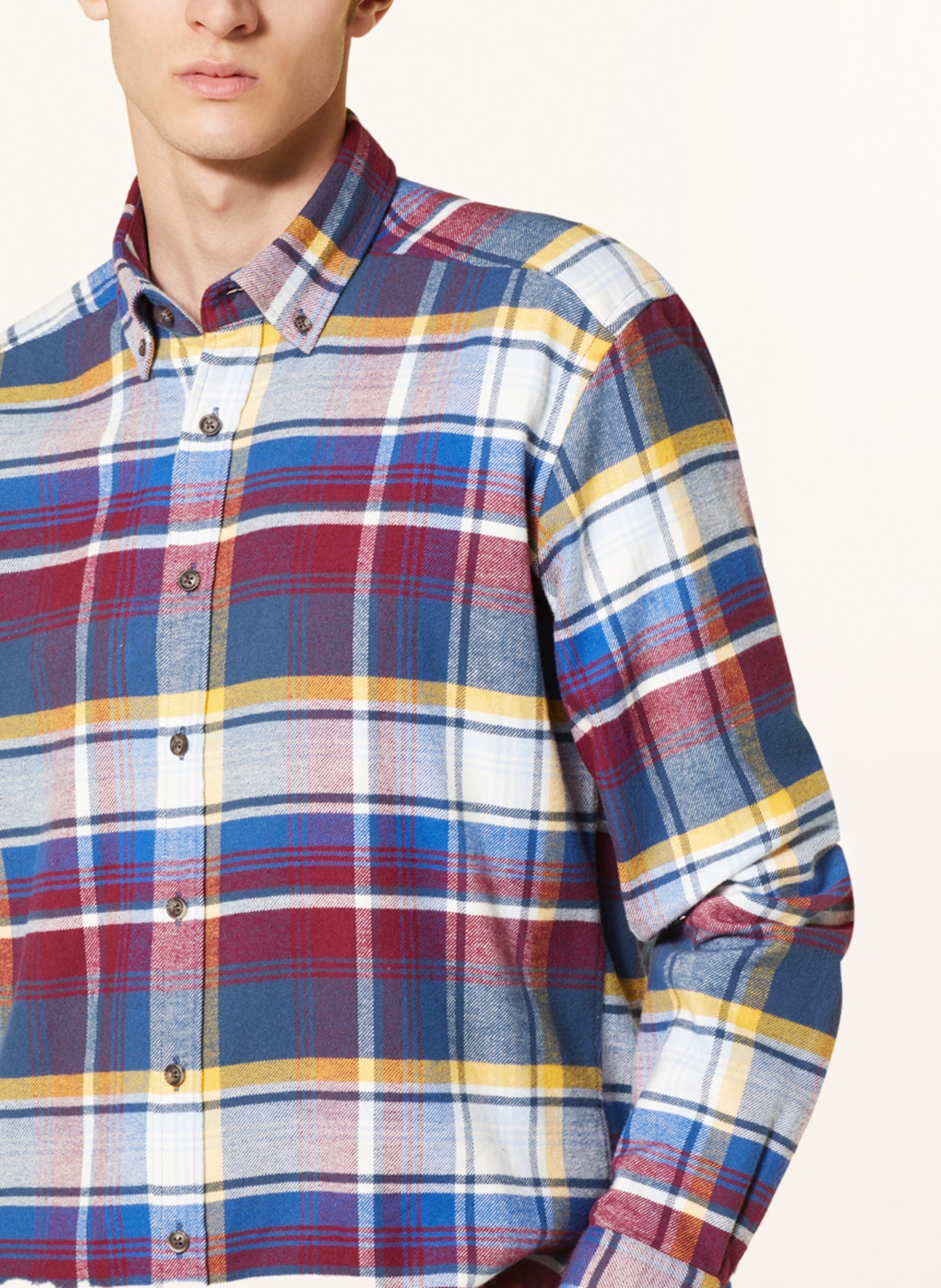 STROKESMAN'S Flannel shirt regular fit, Color: YELLOW/ DARK RED/ BLUE (Image 4)