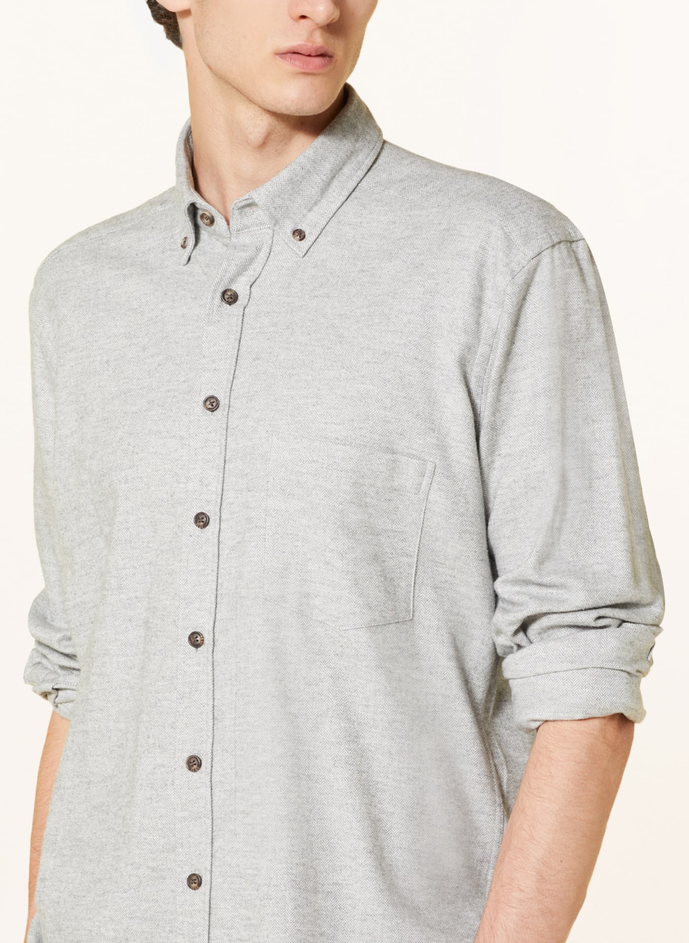 STROKESMAN'S Flannel shirt regular fit, Color: LIGHT GRAY (Image 4)