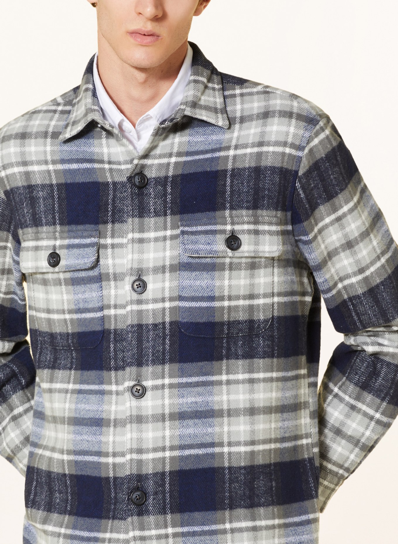 STROKESMAN'S Flannel overshirt, Color: GRAY/ OLIVE/ DARK BLUE (Image 4)