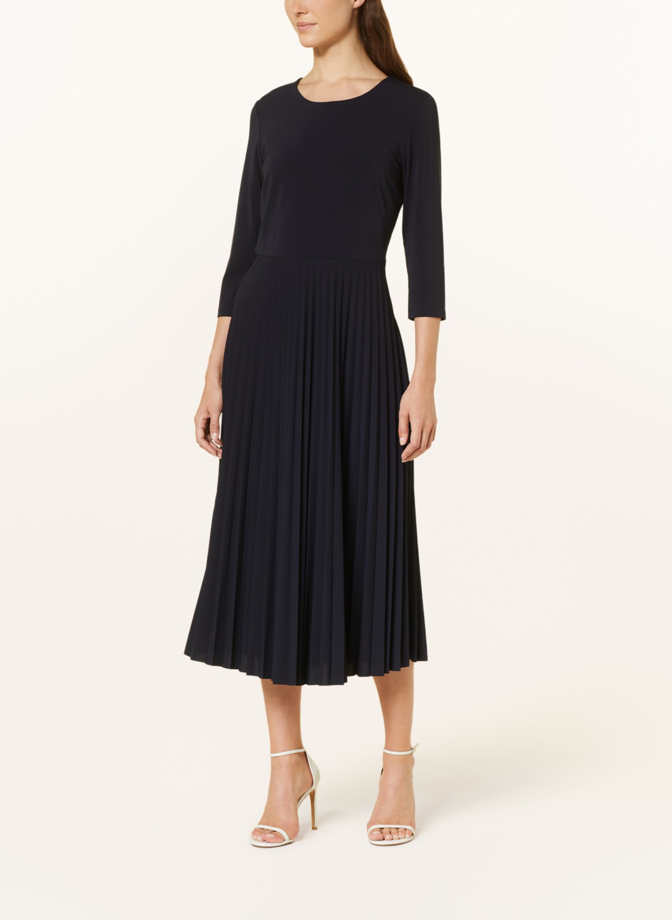 ELENA MIRO Pleated dress with 3/4 sleeves, Color: DARK BLUE (Image 2)