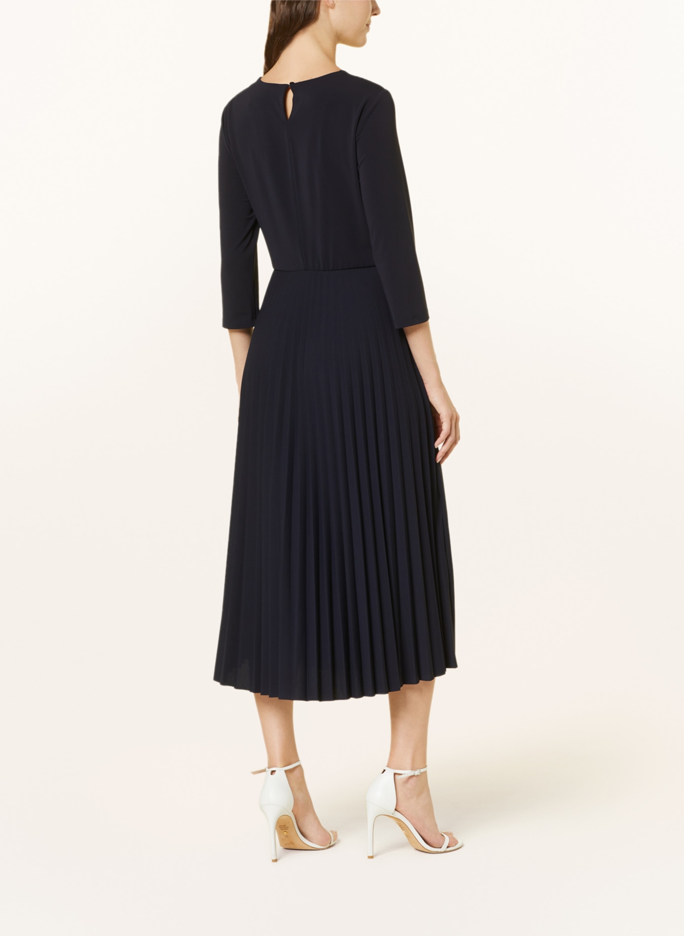 ELENA MIRO Pleated dress with 3/4 sleeves, Color: DARK BLUE (Image 3)