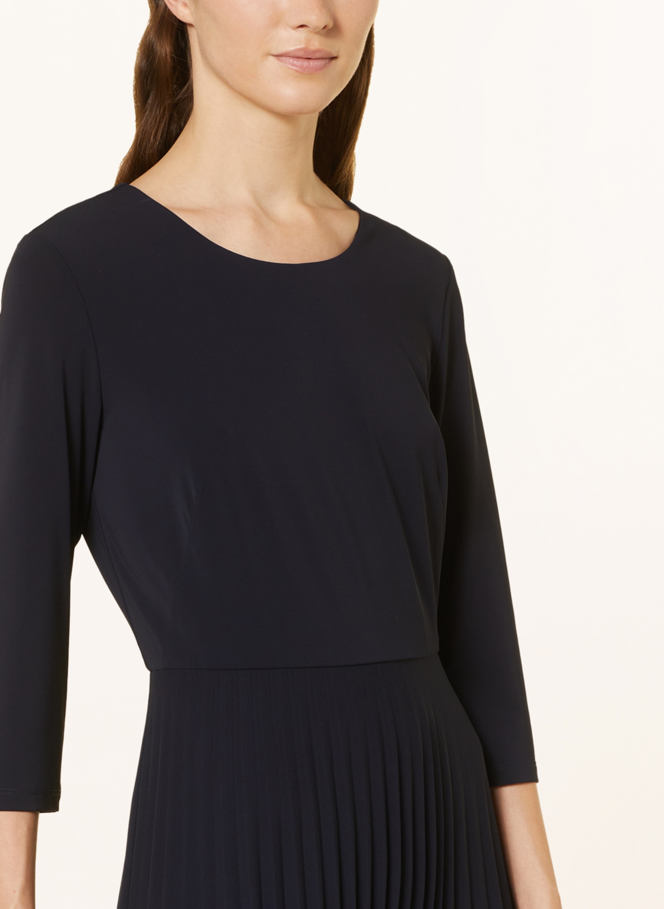 ELENA MIRO Pleated dress with 3/4 sleeves, Color: DARK BLUE (Image 4)