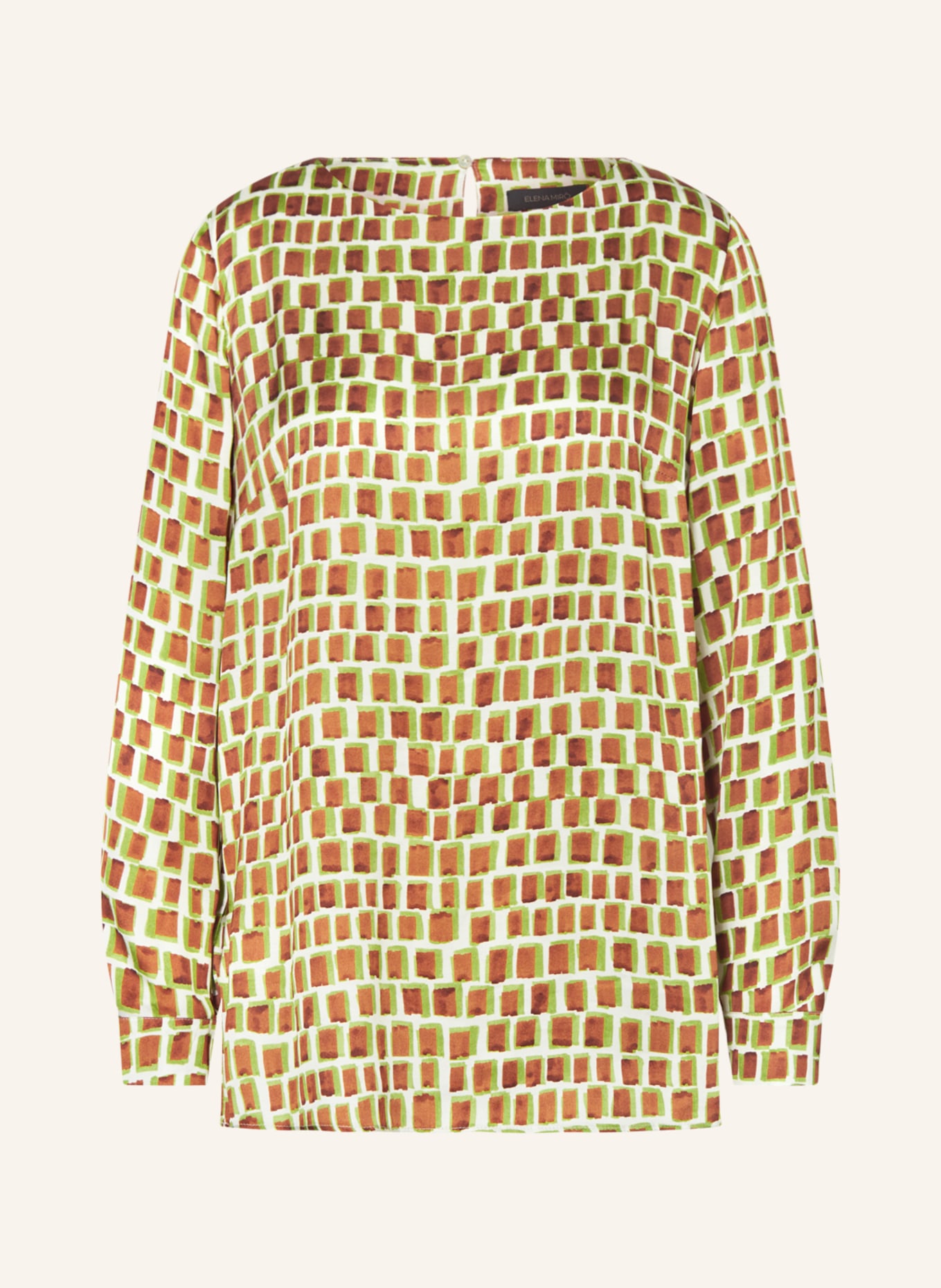 ELENA MIRO Shirt blouse in satin, Color: ECRU/ BROWN/ LIGHT GREEN (Image 1)