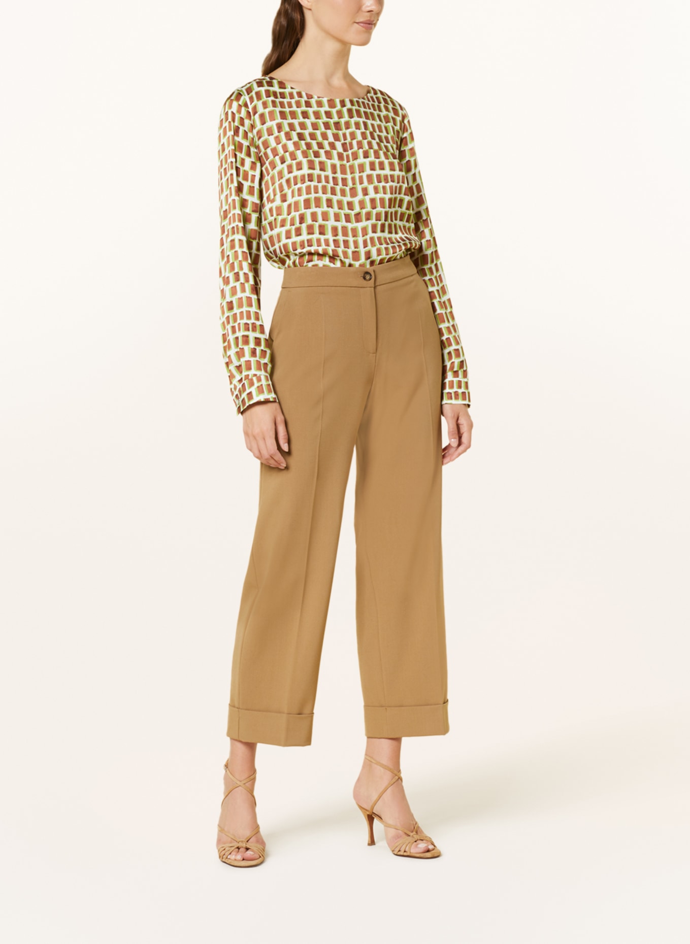 ELENA MIRO Shirt blouse in satin, Color: ECRU/ BROWN/ LIGHT GREEN (Image 2)