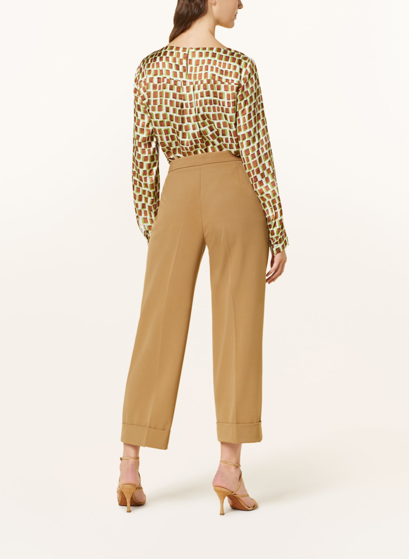 ELENA MIRO Shirt blouse in satin, Color: ECRU/ BROWN/ LIGHT GREEN (Image 3)