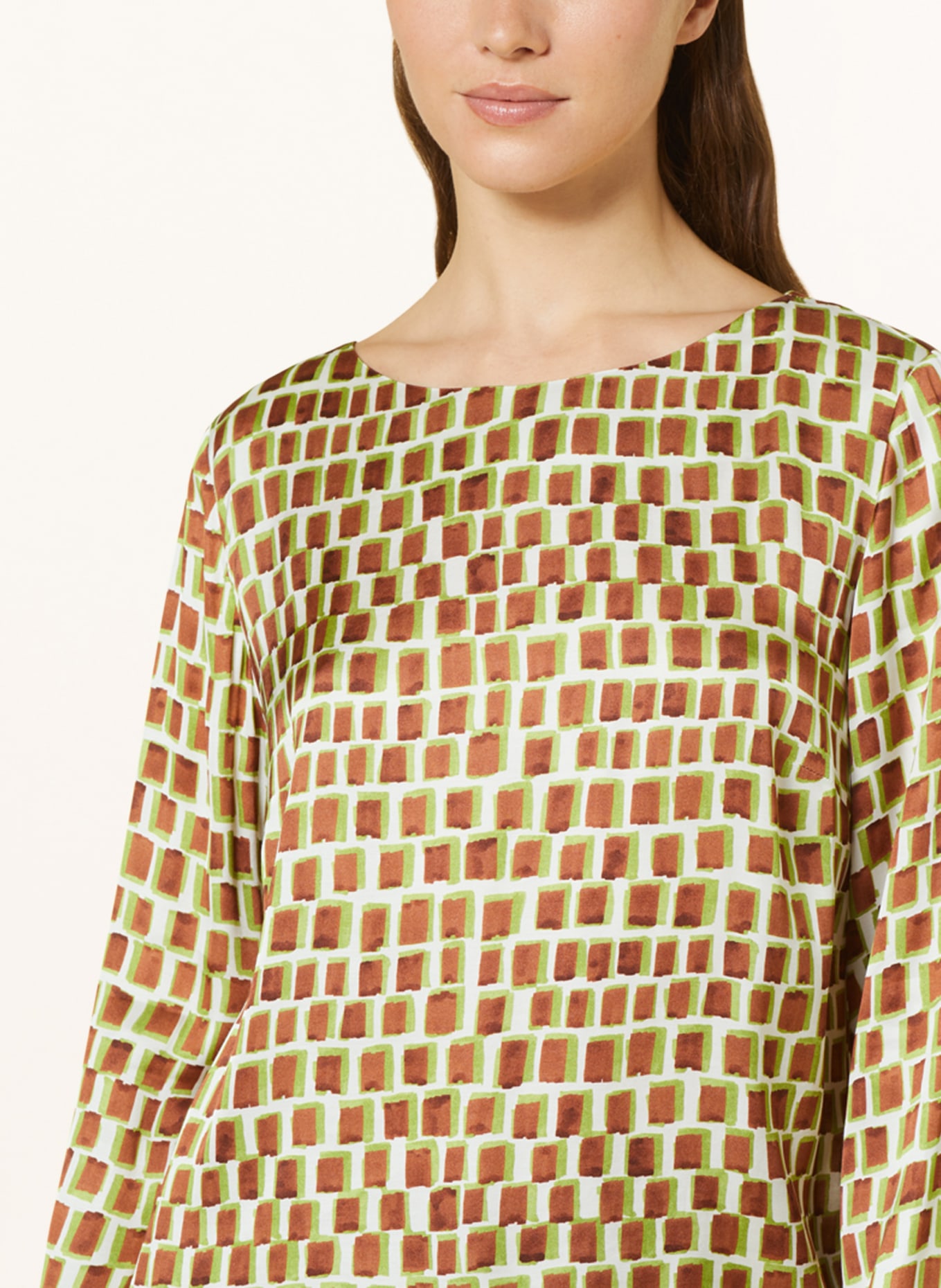 ELENA MIRO Shirt blouse in satin, Color: ECRU/ BROWN/ LIGHT GREEN (Image 4)