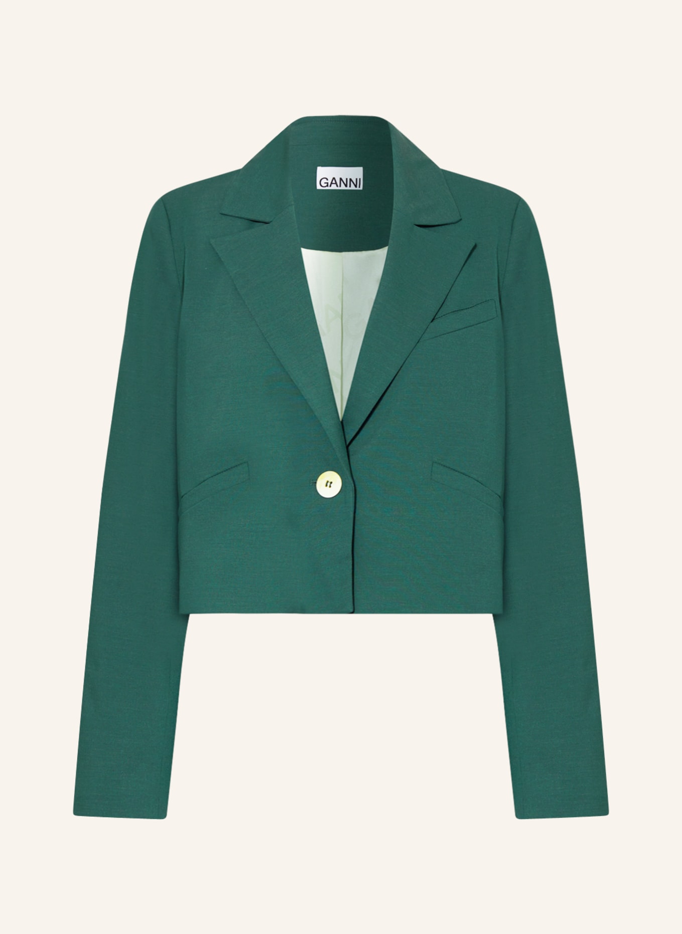 GANNI Cropped blazer, Color: GREEN (Image 1)