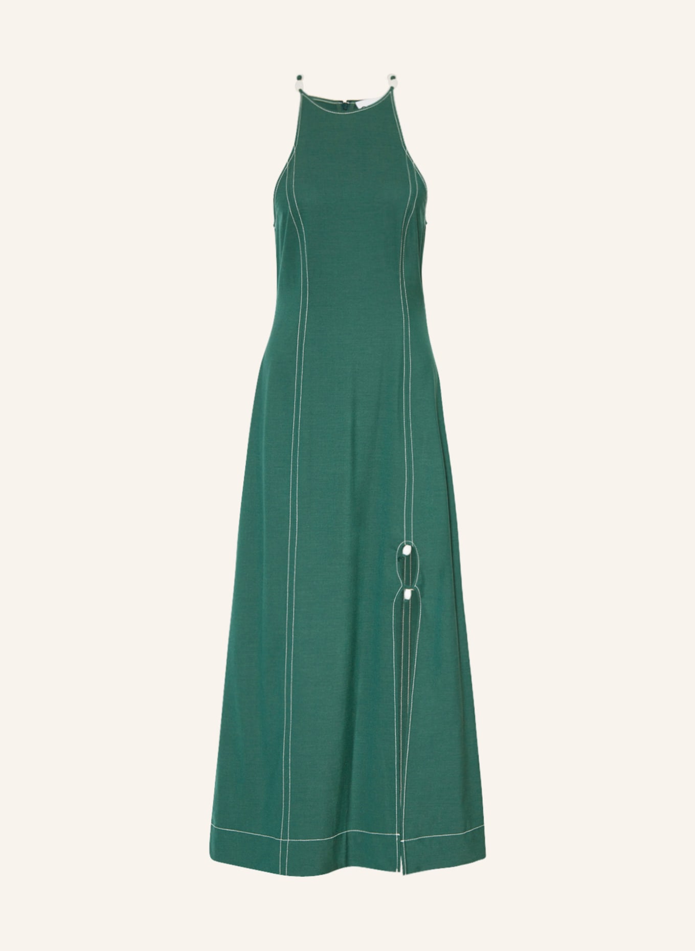 GANNI Kleid mit Perlen und Cut-out, Farbe: DUNKELGRÜN (Bild 1)
