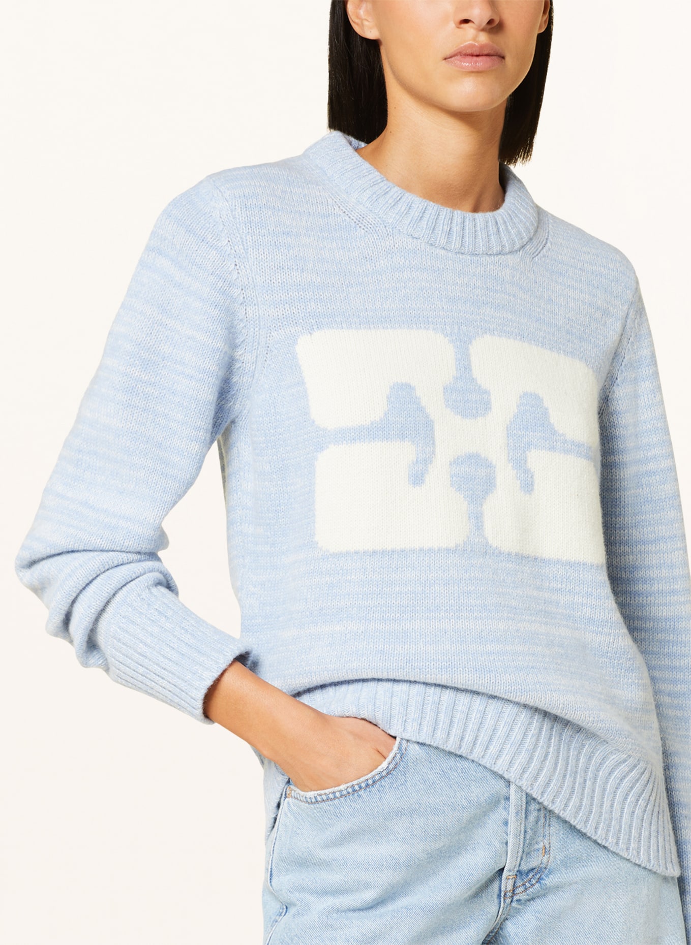 GANNI Sweater, Color: LIGHT BLUE/ CREAM (Image 4)