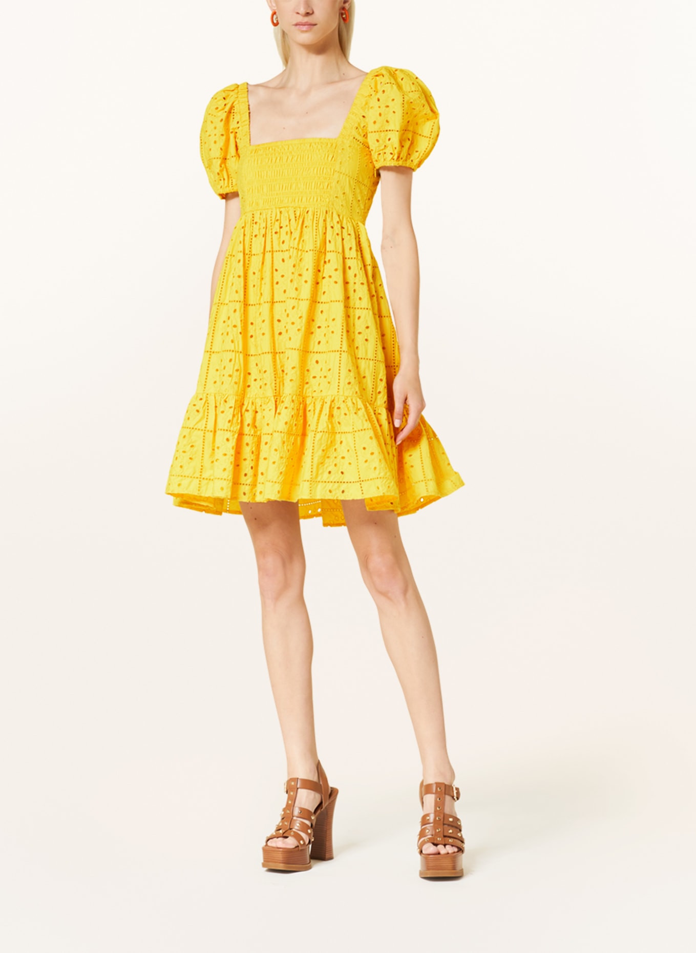 GANNI Dress with broderie anglaise, Color: YELLOW (Image 2)