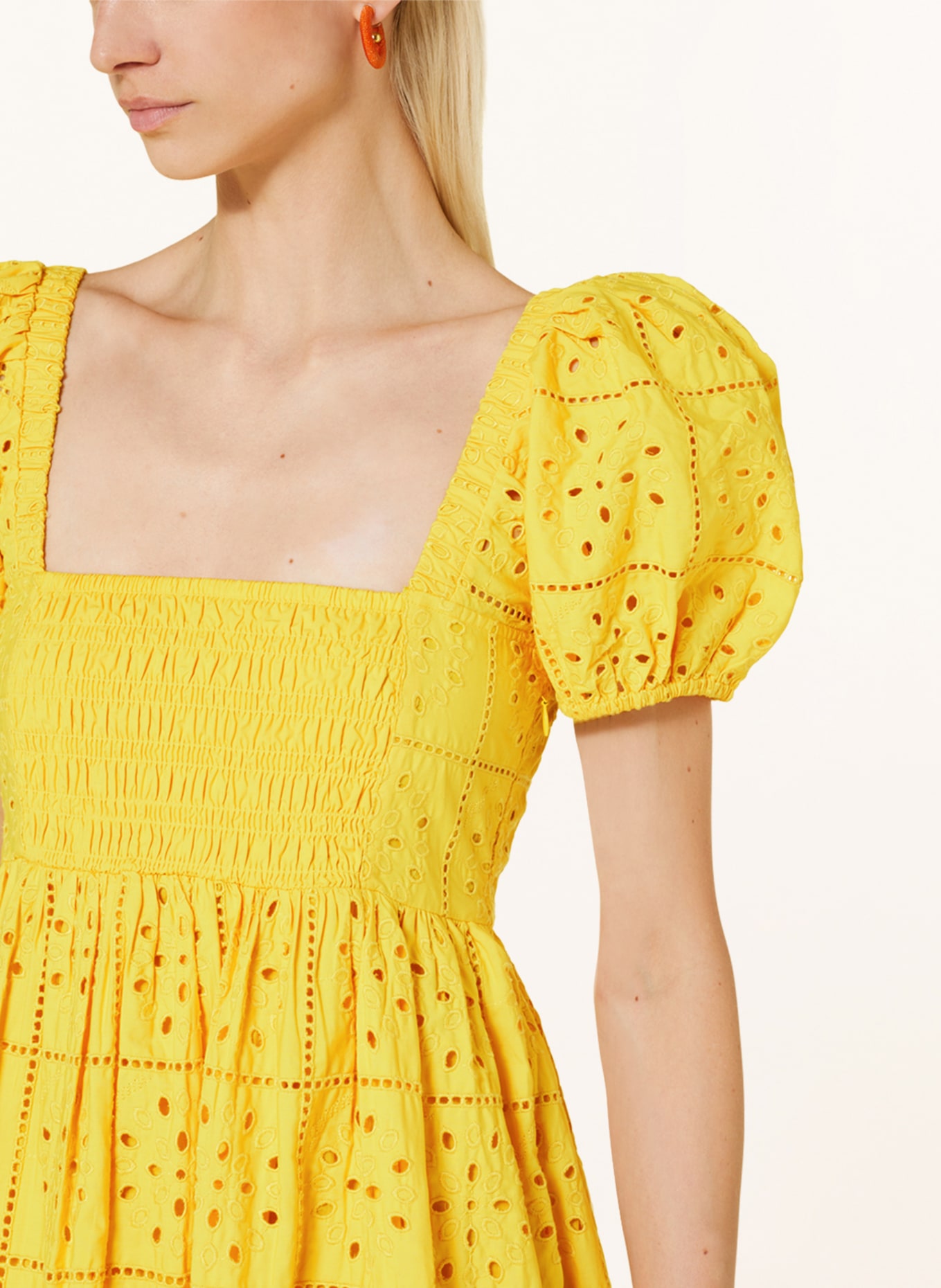 GANNI Dress with broderie anglaise, Color: YELLOW (Image 4)