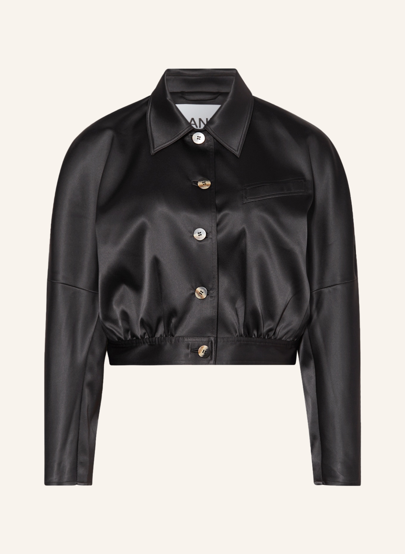 GANNI Cropped jacket in satin, Color: BLACK (Image 1)