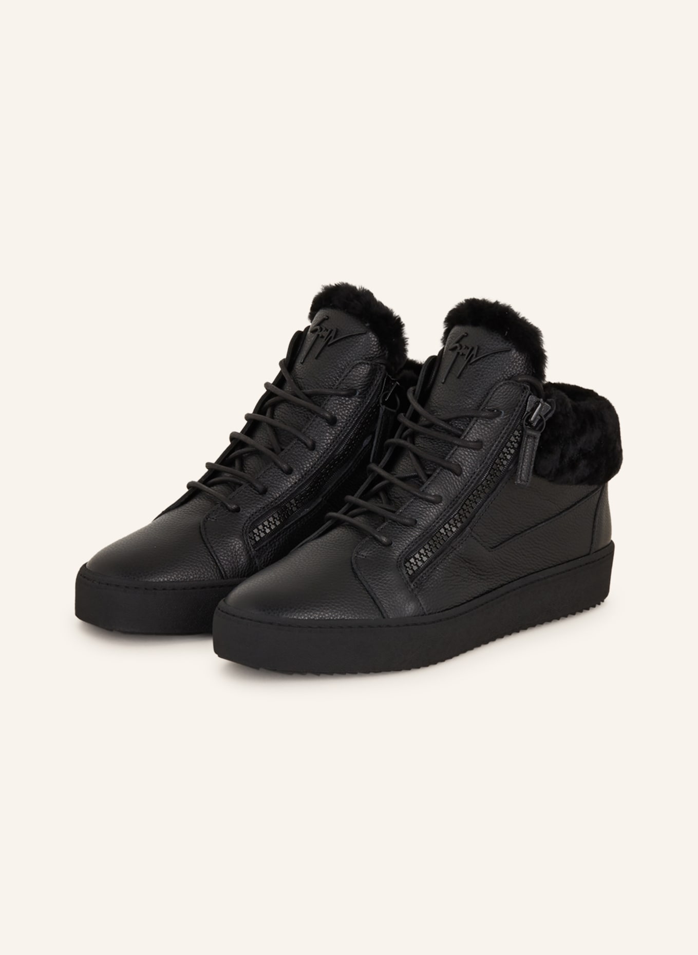 GIUSEPPE ZANOTTI DESIGN High-top sneakers KRISS with real fur, Color: BLACK (Image 1)