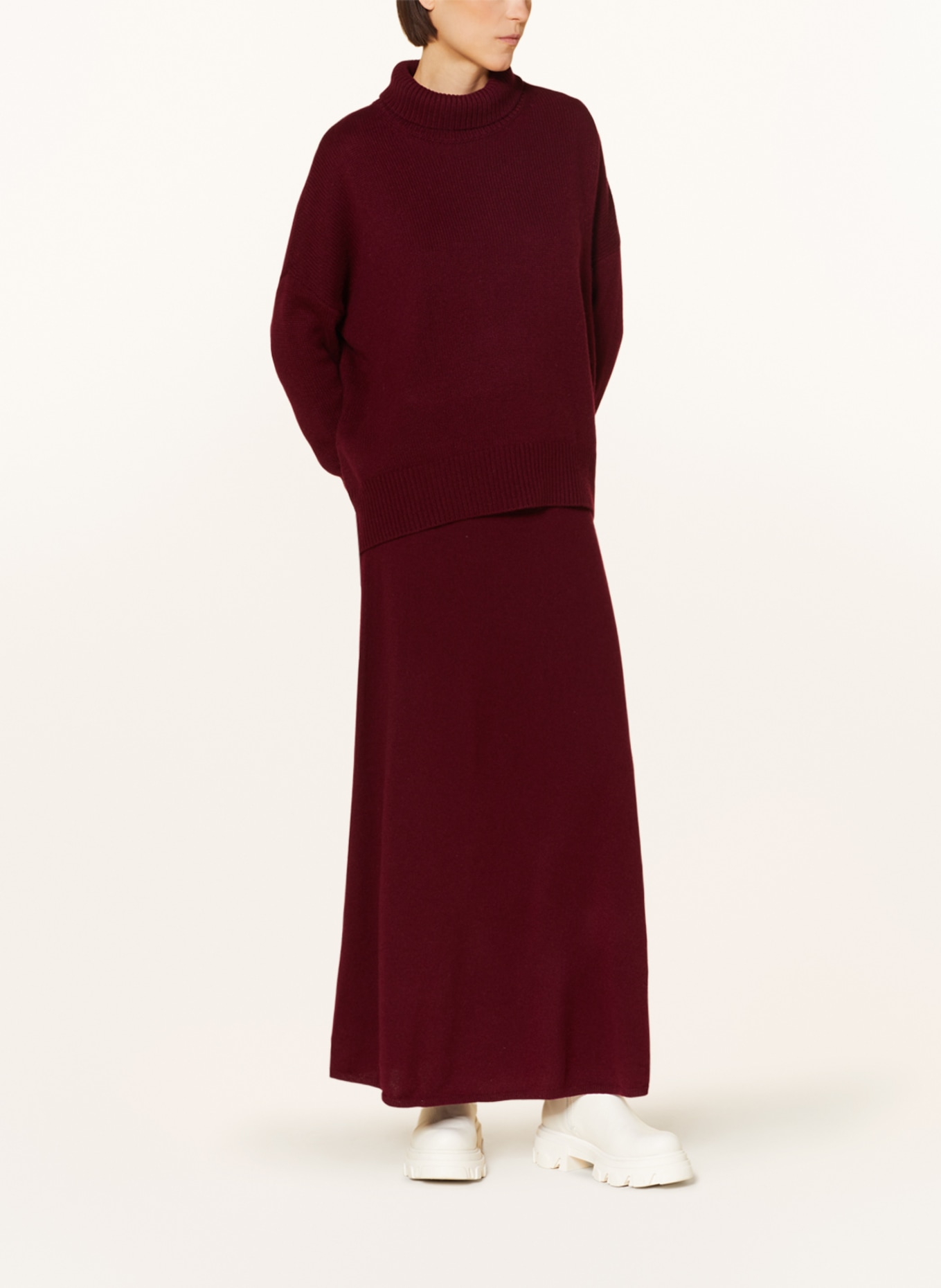 LISA YANG Úpletová sukně DOLLY z kašmíru, Barva: TMAVĚ ČERVENÁ (Obrázek 2)