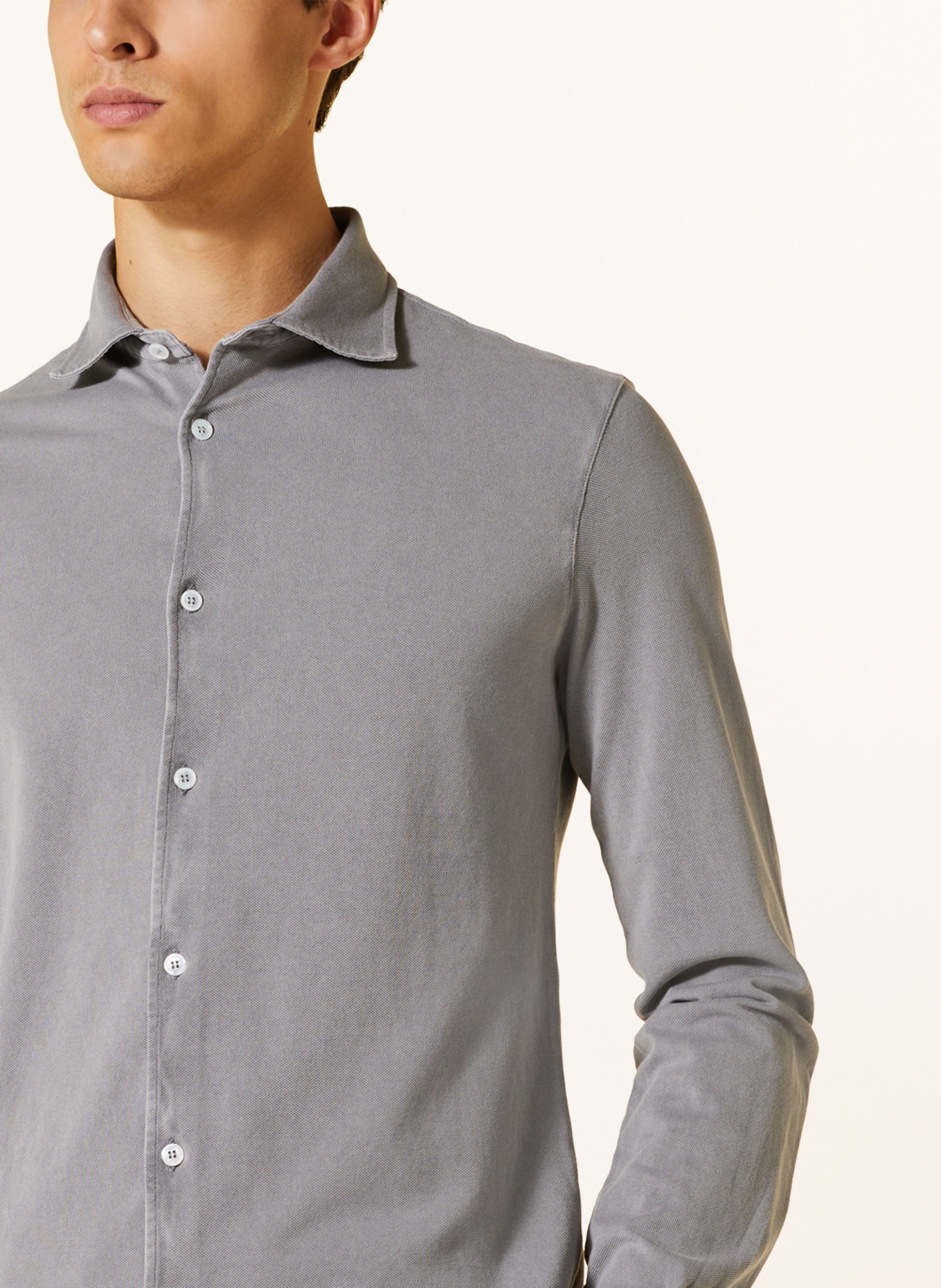 FEDELI Piqué-Hemd Slim Fit, Farbe: TAUPE (Bild 4)