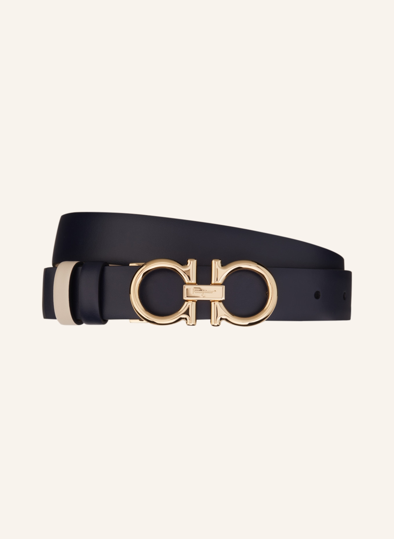 FERRAGAMO Reversible leather belt GANCINI CRYSTAL, Color: GRAY/ BLACK (Image 1)