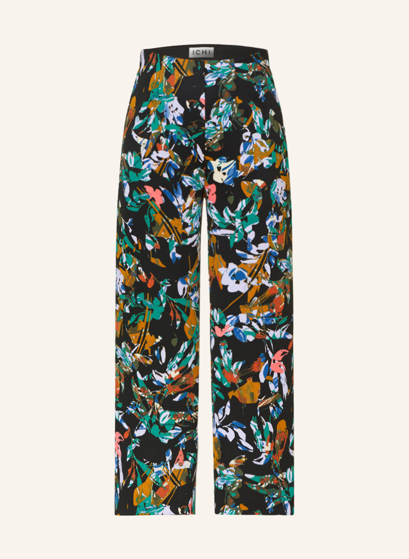 ICHI Wide leg trousers IHKATE in jersey, Color: BLACK/ GREEN/ BLUE (Image 1)