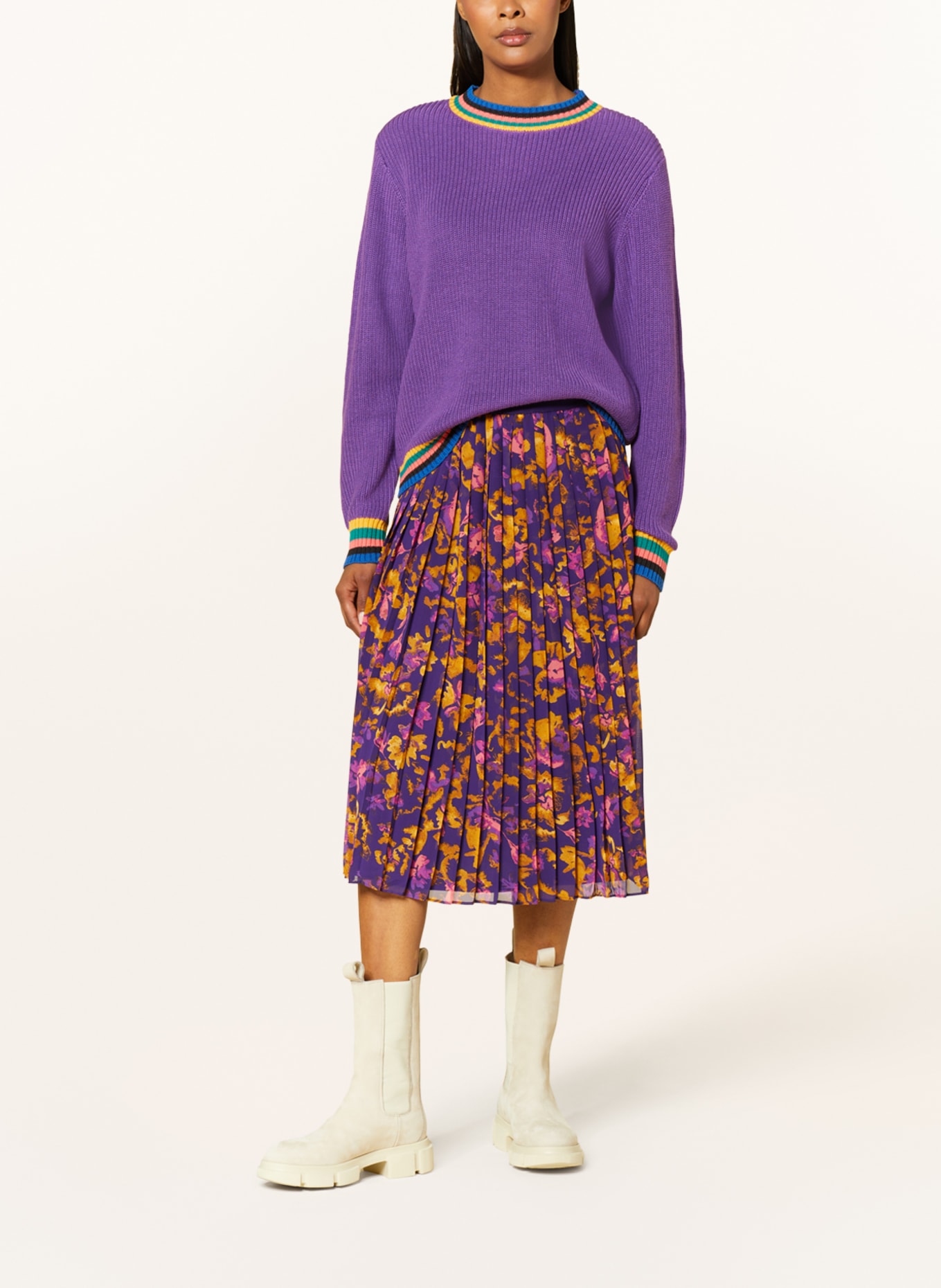 ICHI Pleated skirt IHILLY, Color: 202168 purple multi flower AOP (Image 2)