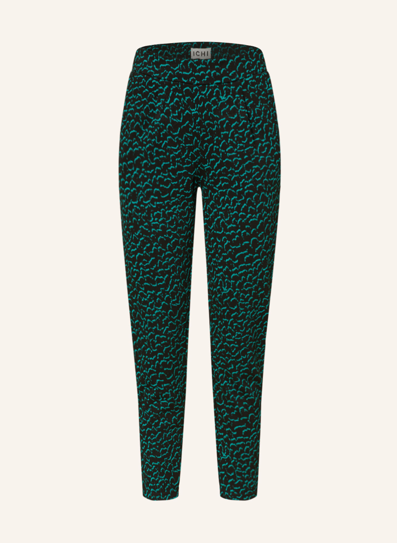 ICHI Jersey pants IHKATE with glitter thread, Color: BLACK/ GREEN (Image 1)