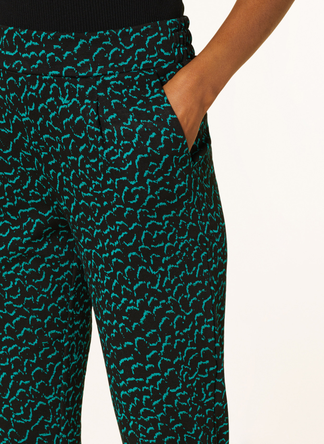 ICHI Žerzejové kalhoty IHKATE s třpytivou přízí, Barva: ČERNÁ/ ZELENÁ (Obrázek 5)