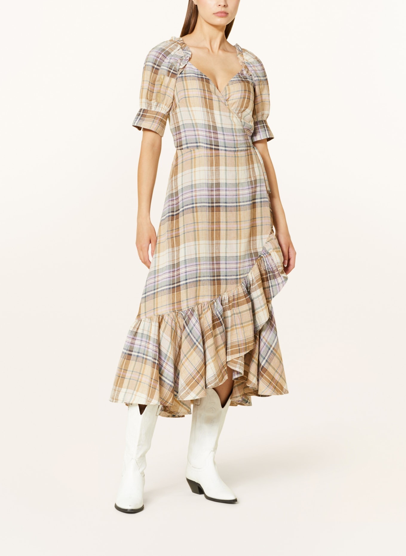 POLO RALPH LAUREN Sukienka w stylu kopertowym z lnu, Kolor: JASNOFIOLETOWY/ BEŻOWY/ NIEBIESKI (Obrazek 2)