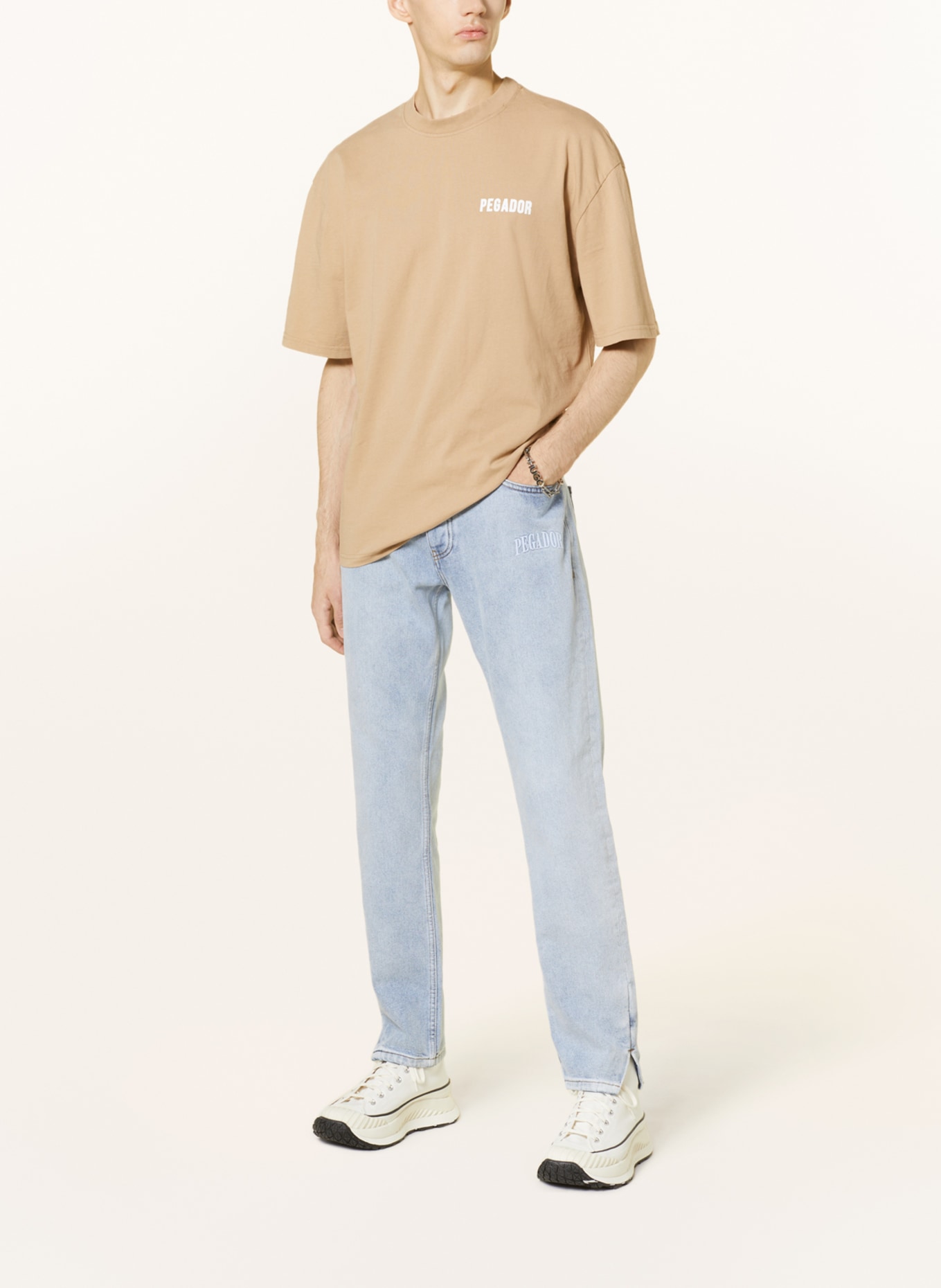 PEGADOR Oversized shirt VERITY, Color: BEIGE/ WHITE (Image 3)