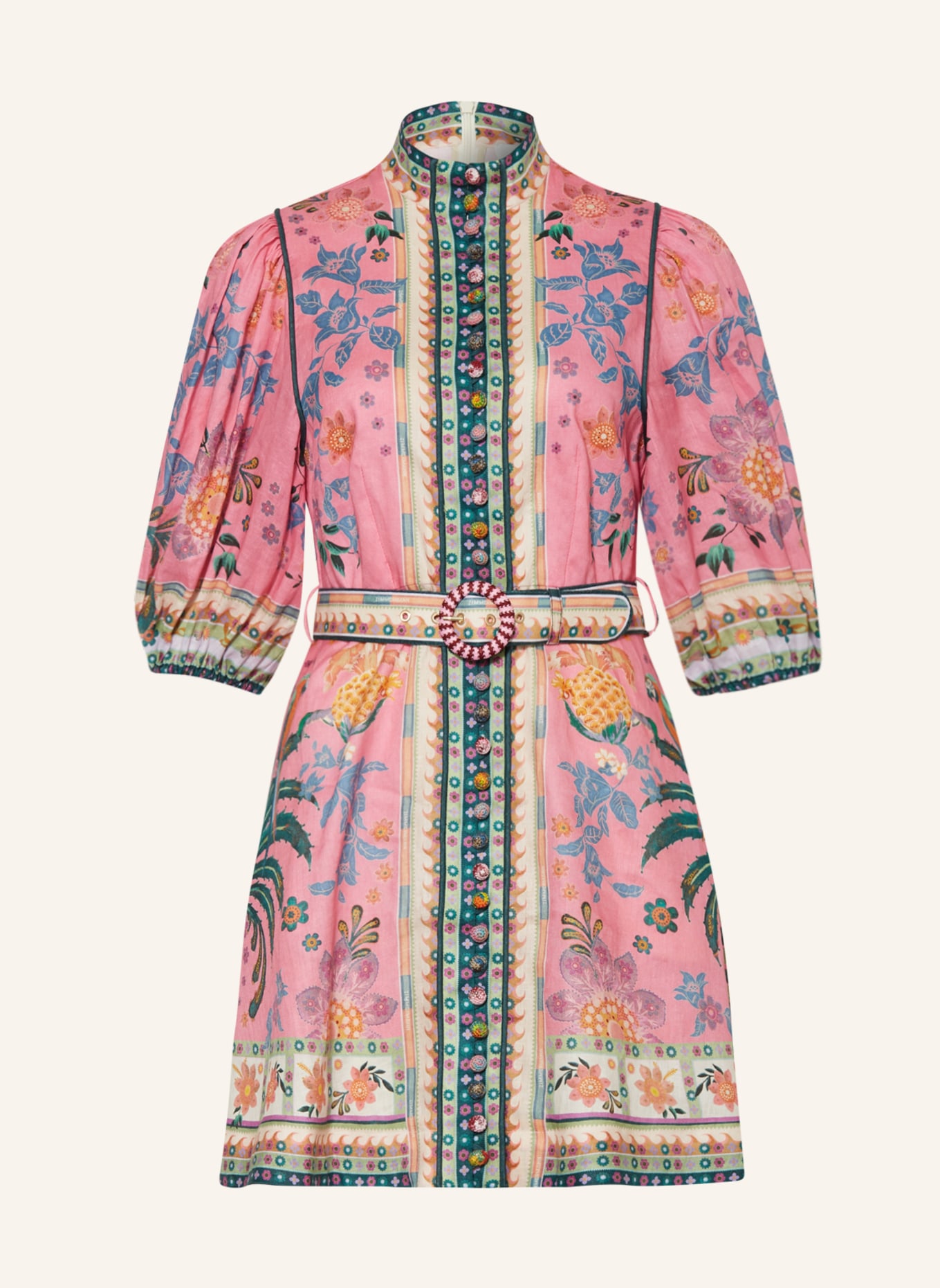 ZIMMERMANN Shirt dress GINGER made of linen in pink olive light blue