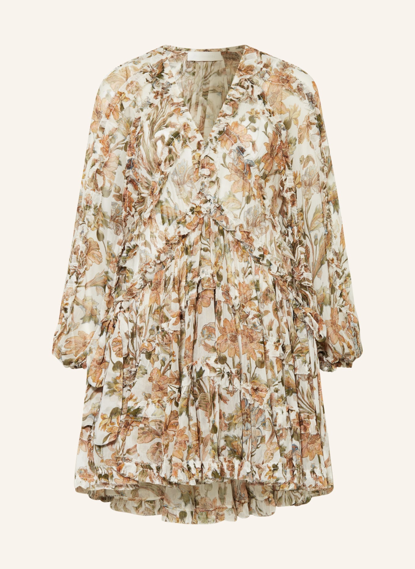 ZIMMERMANN Dress CHINTZ with ruffles and 3/4 sleeves, Color: BEIGE/ COGNAC/ OLIVE (Image 1)