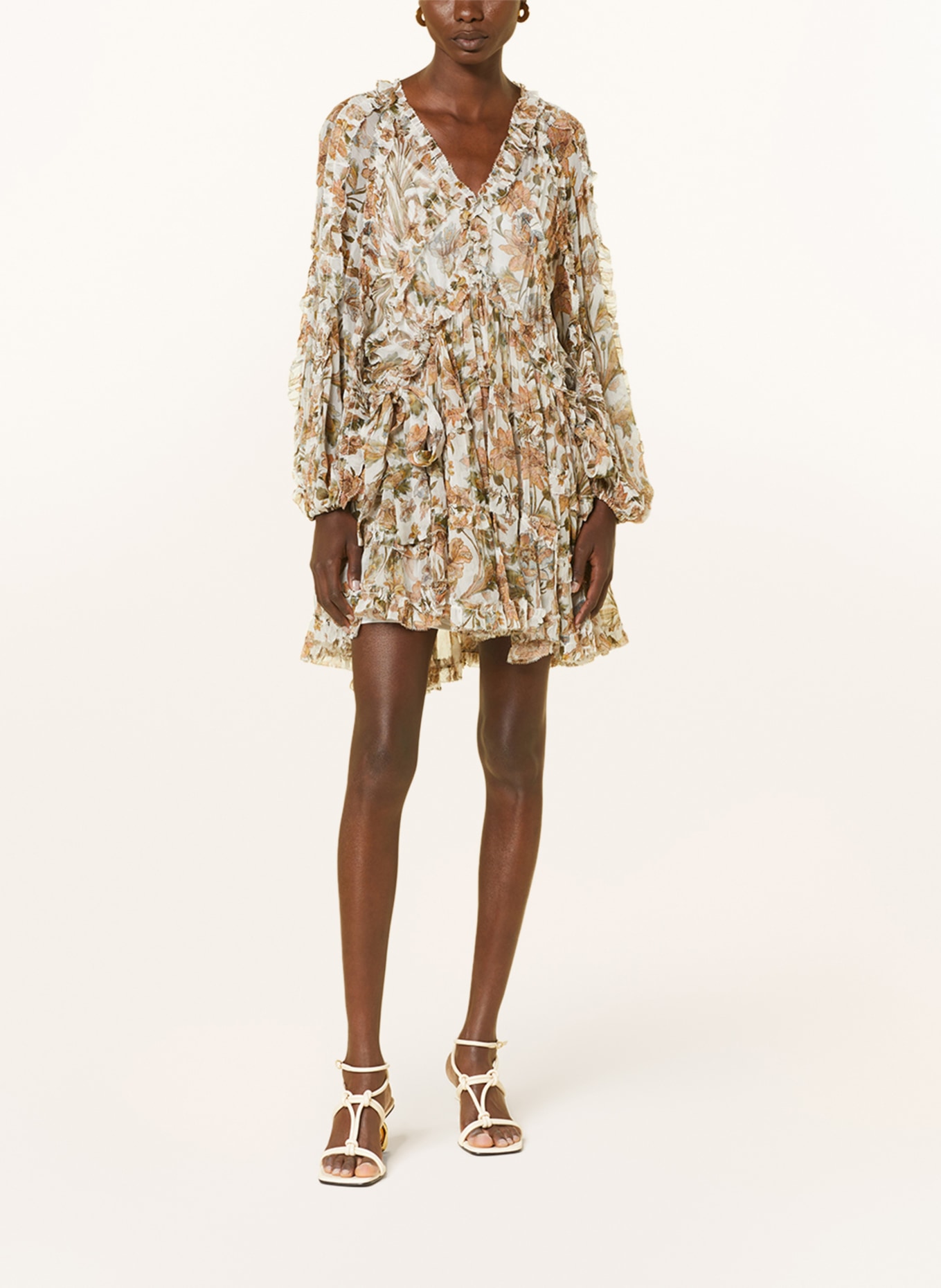 ZIMMERMANN Dress CHINTZ with ruffles and 3/4 sleeves, Color: BEIGE/ COGNAC/ OLIVE (Image 2)