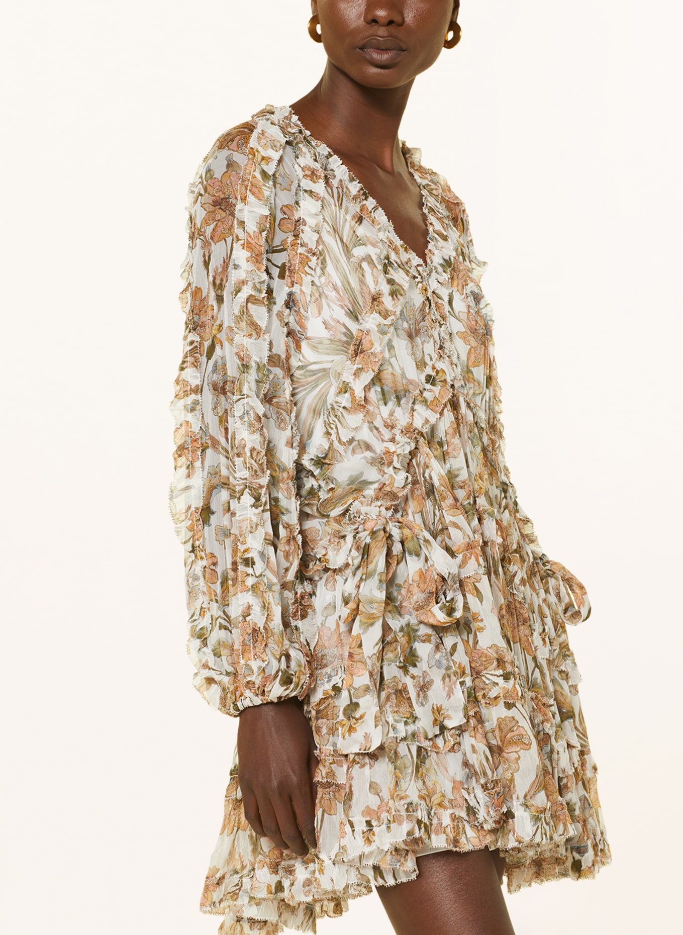 ZIMMERMANN Dress CHINTZ with ruffles and 3/4 sleeves, Color: BEIGE/ COGNAC/ OLIVE (Image 4)
