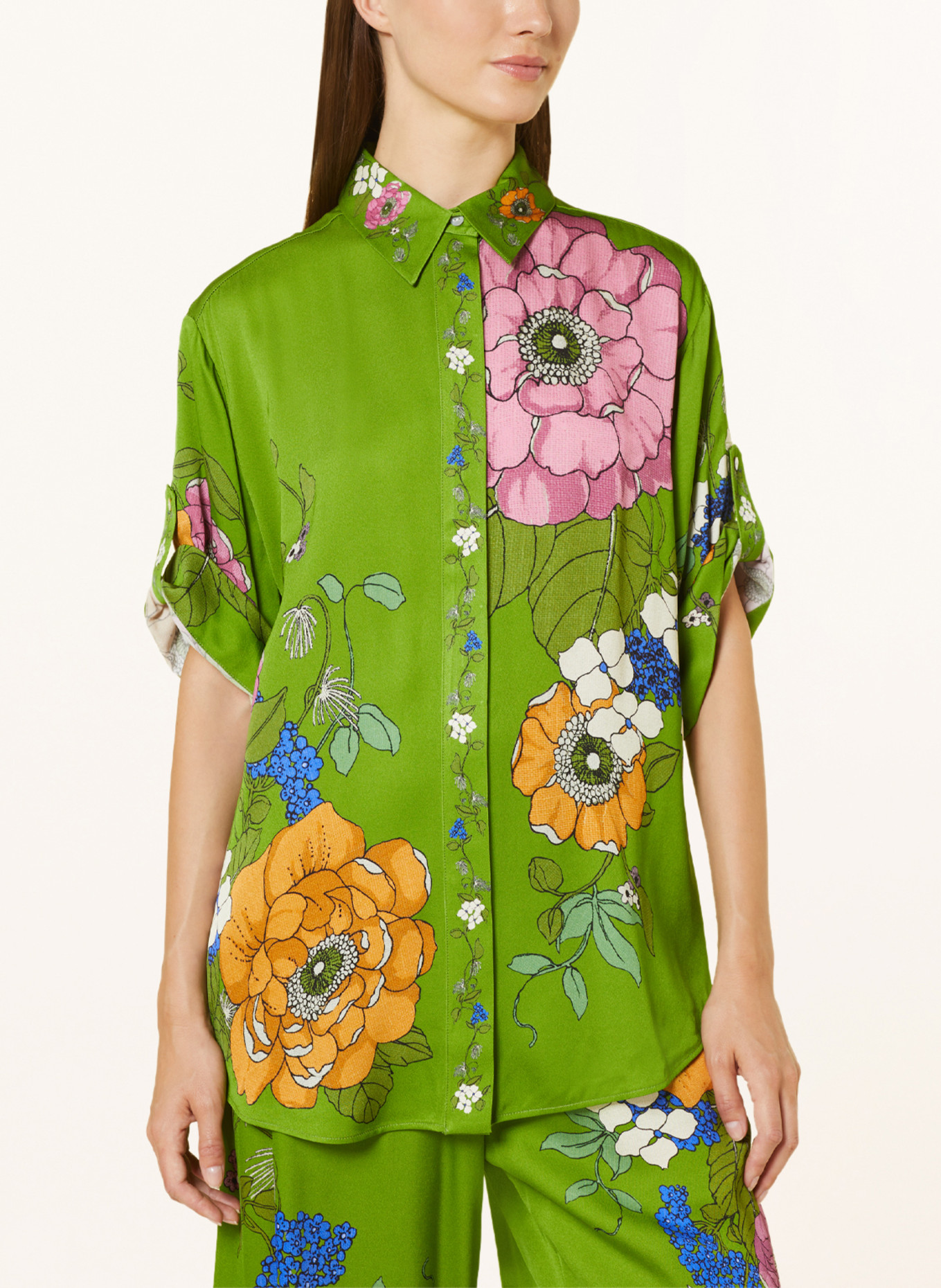 ALÉMAIS Shirt blouse OLIVIA in satin, Color: GREEN/ DUSKY PINK/ BLUE (Image 4)
