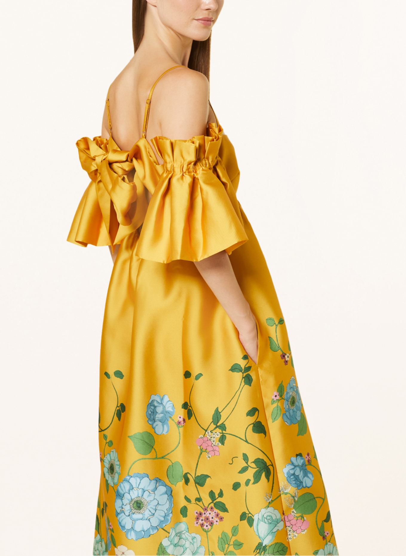 AL MAIS Satin dress DANA in dark yellow green pink