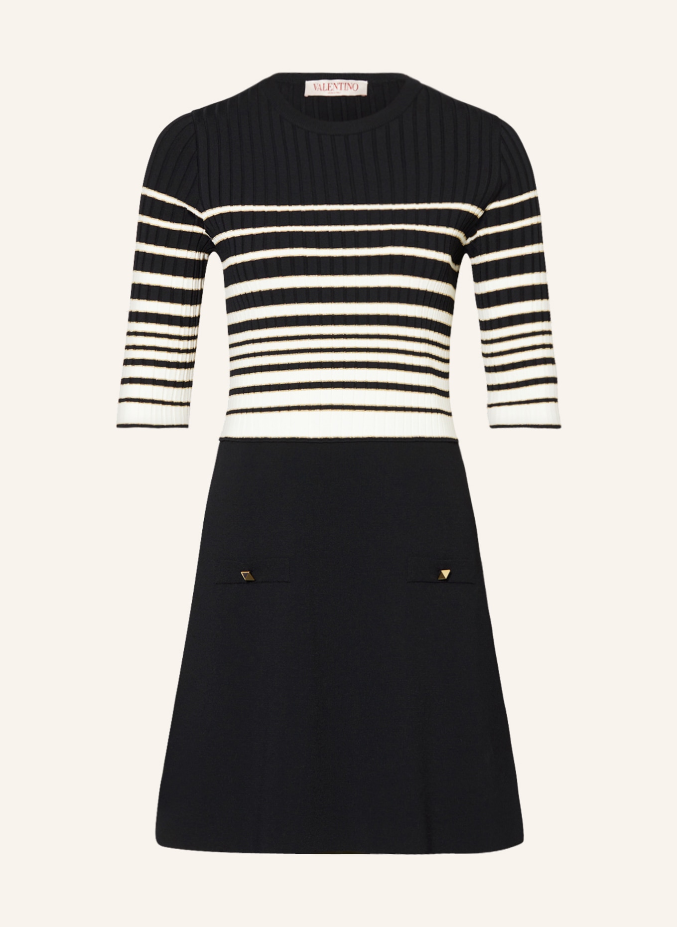 VALENTINO Knit dress with 3/4 sleeves and glitter thread, Color: DARK BLUE/ WHITE/ GOLD (Image 1)