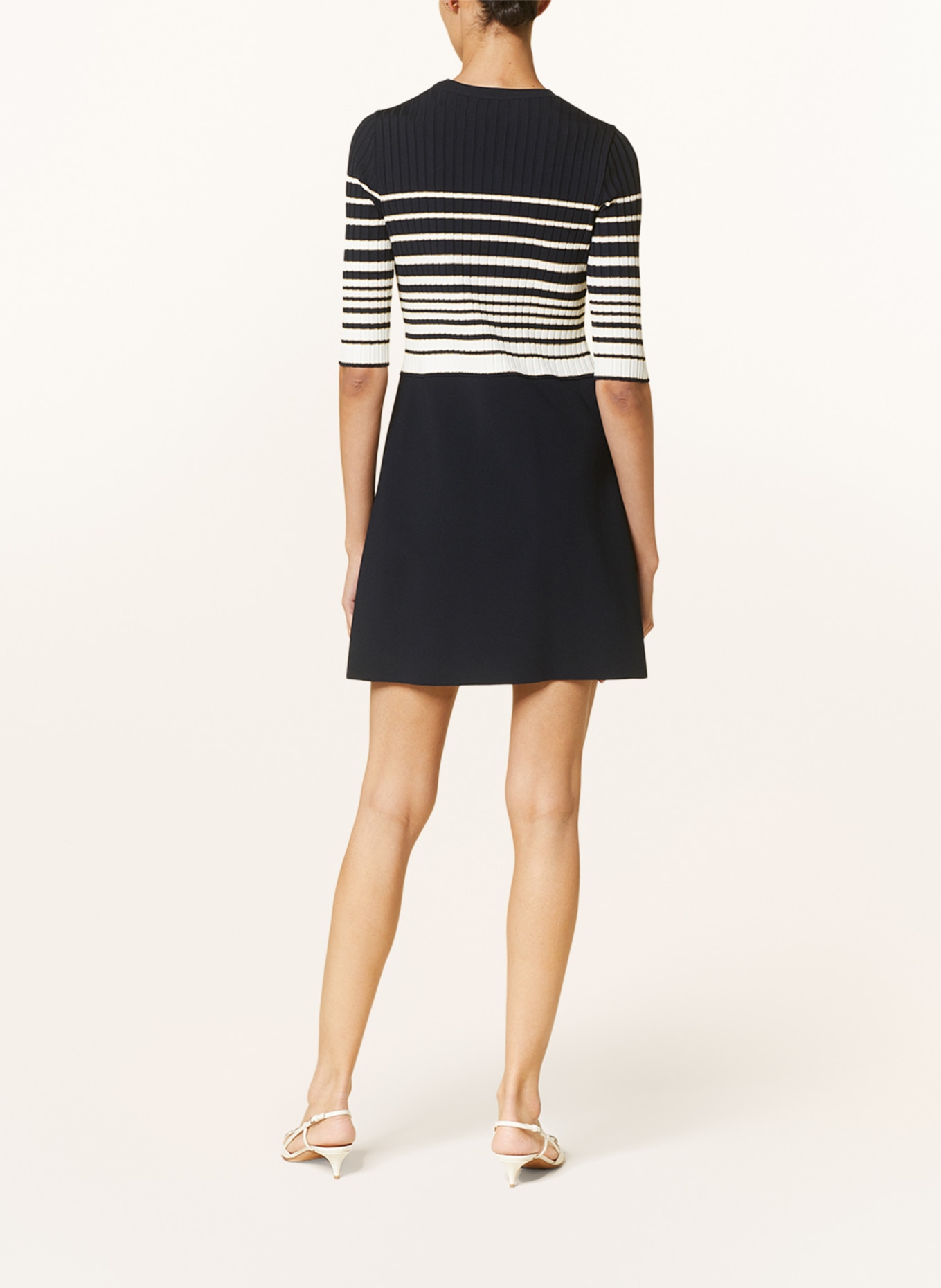 VALENTINO Knit dress with 3/4 sleeves and glitter thread, Color: DARK BLUE/ WHITE/ GOLD (Image 3)