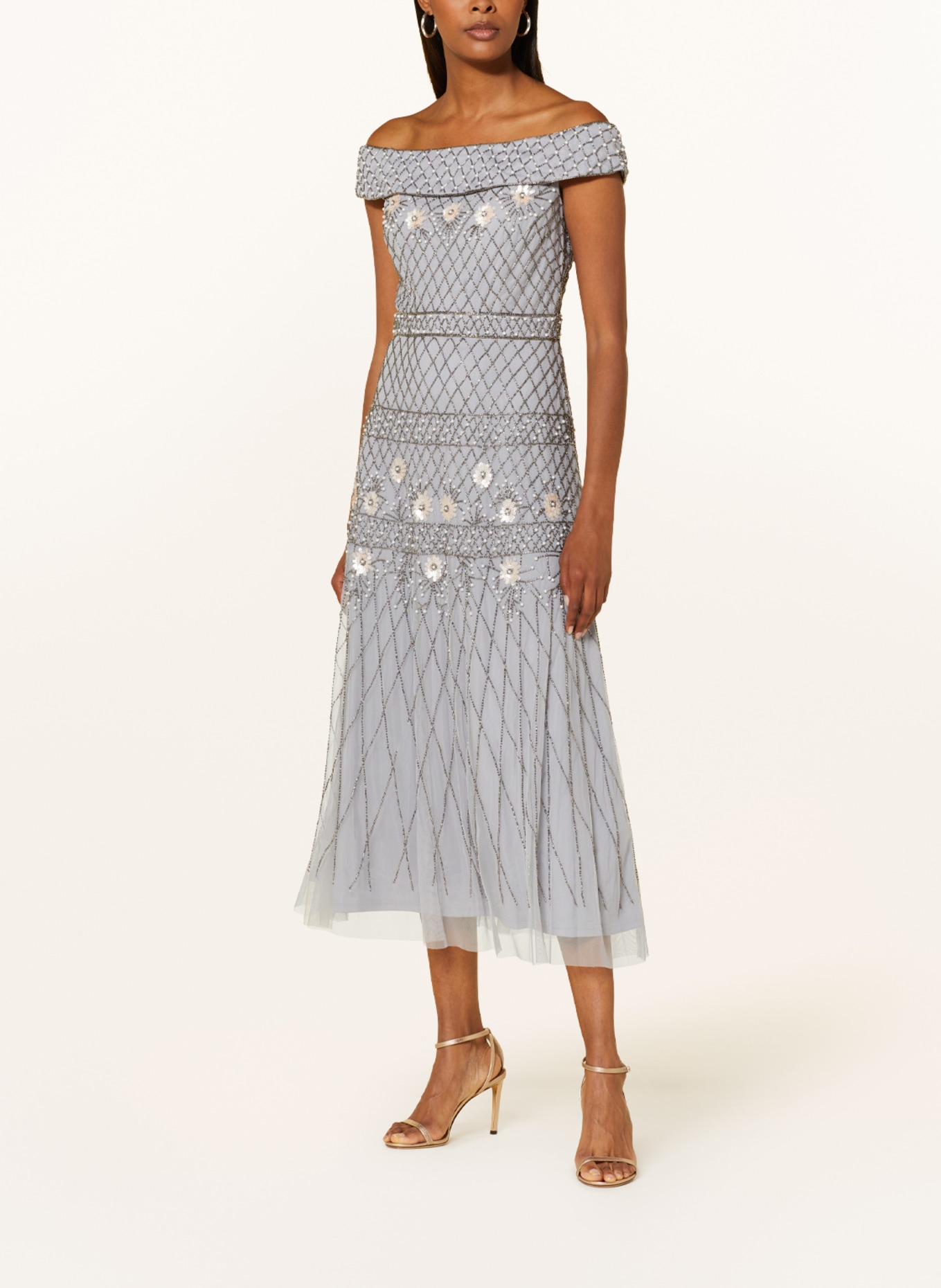 ADRIANNA PAPELL Cocktail dress with decorative gems and sequins, Color: BLUE GRAY (Image 2)