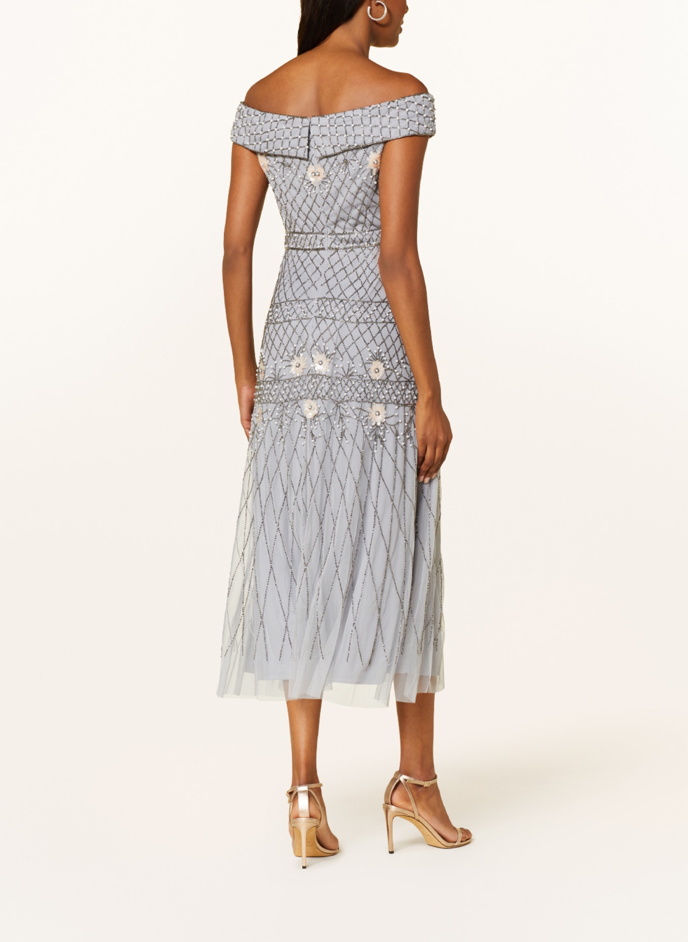 ADRIANNA PAPELL Cocktail dress with decorative gems and sequins, Color: BLUE GRAY (Image 3)