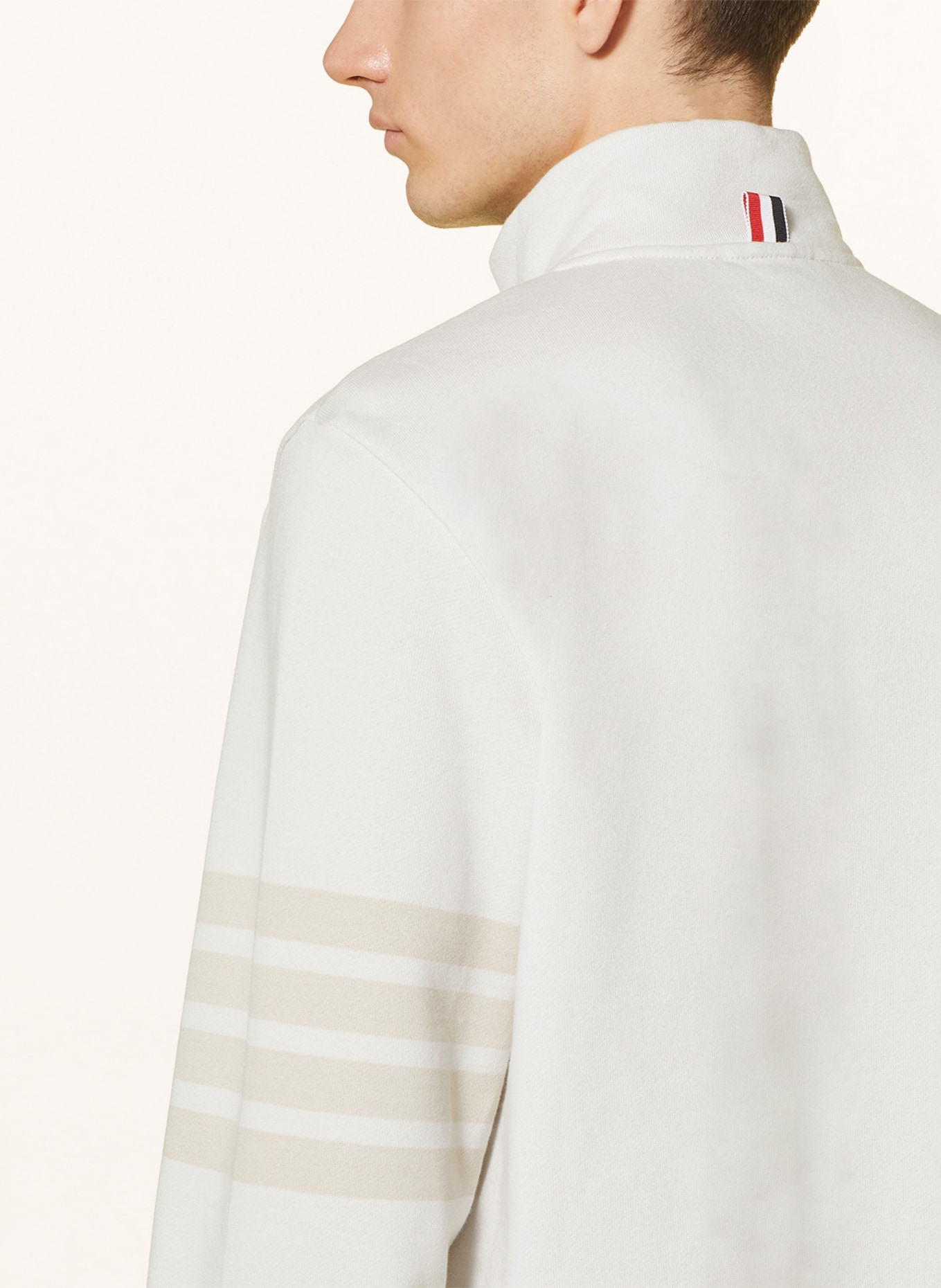 THOM BROWNE. Half-zip sweater in sweatshirt fabric, Color: CREAM (Image 5)