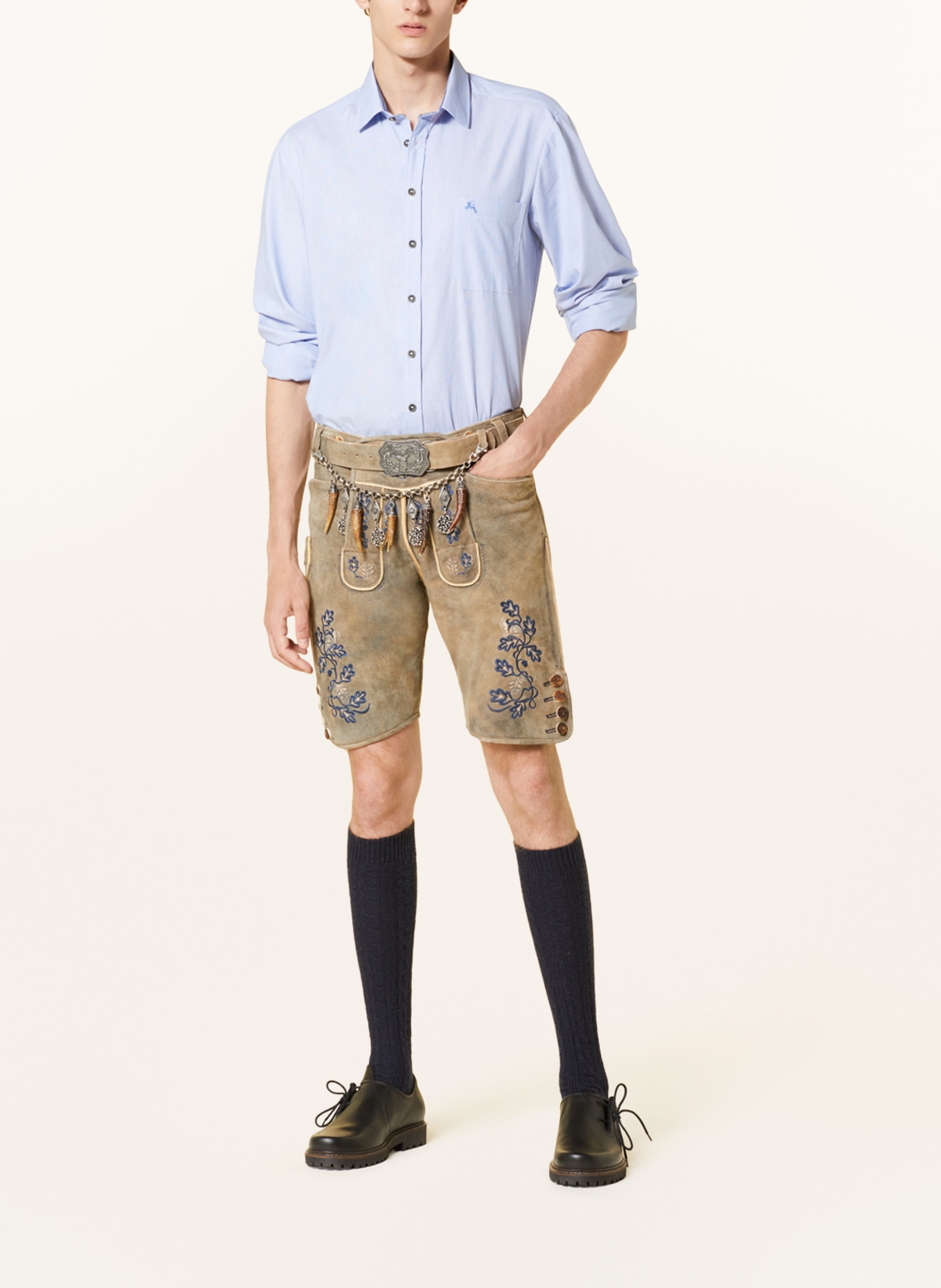 HIRSCHER Spodnie skórzane w stylu ludowym LENGGRIES, Kolor: CIEMNOBRĄZOWY/ GRANATOWY/ ŻÓŁTY (Obrazek 2)