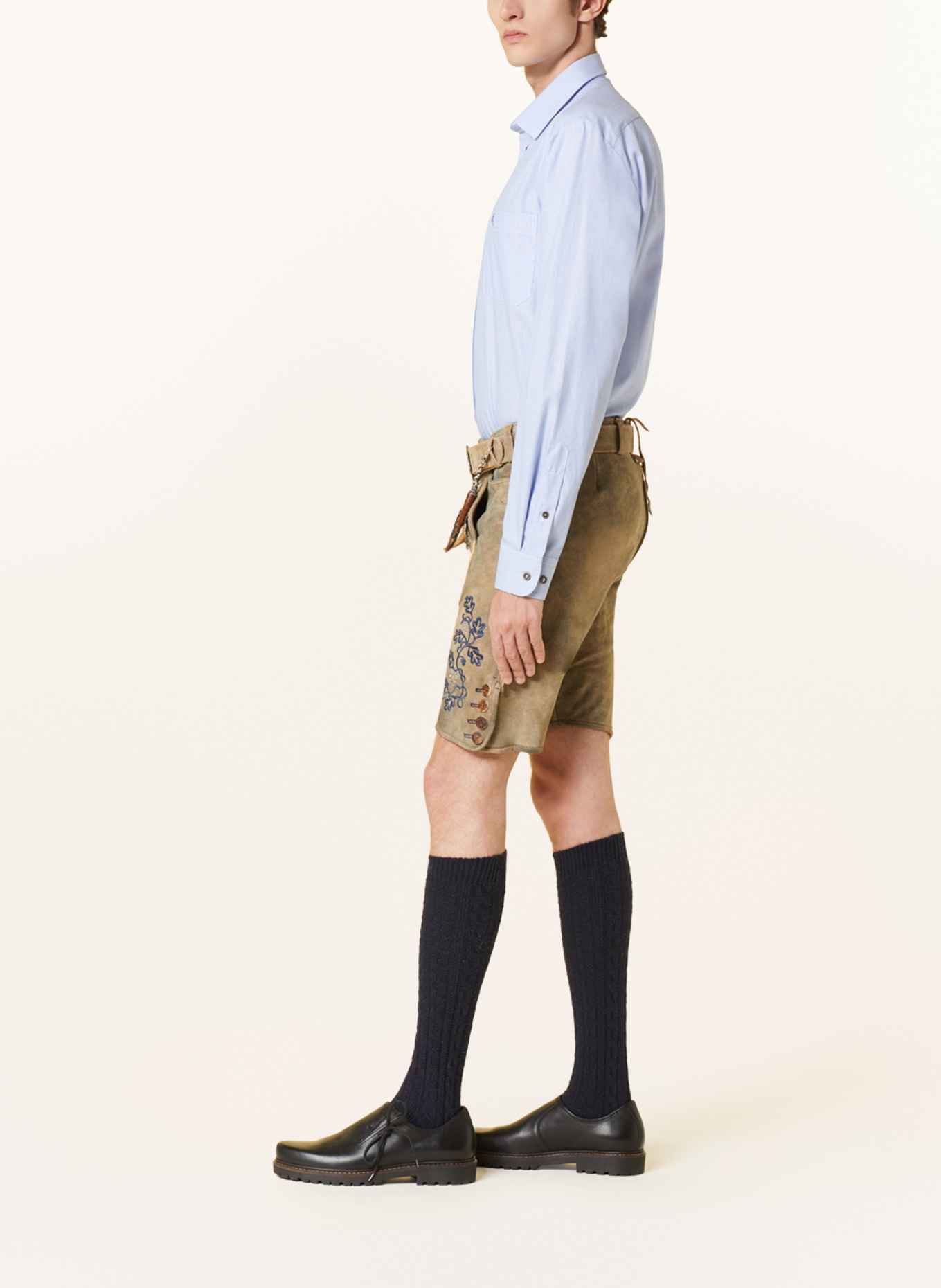 HIRSCHER Spodnie skórzane w stylu ludowym LENGGRIES, Kolor: CIEMNOBRĄZOWY/ GRANATOWY/ ŻÓŁTY (Obrazek 4)
