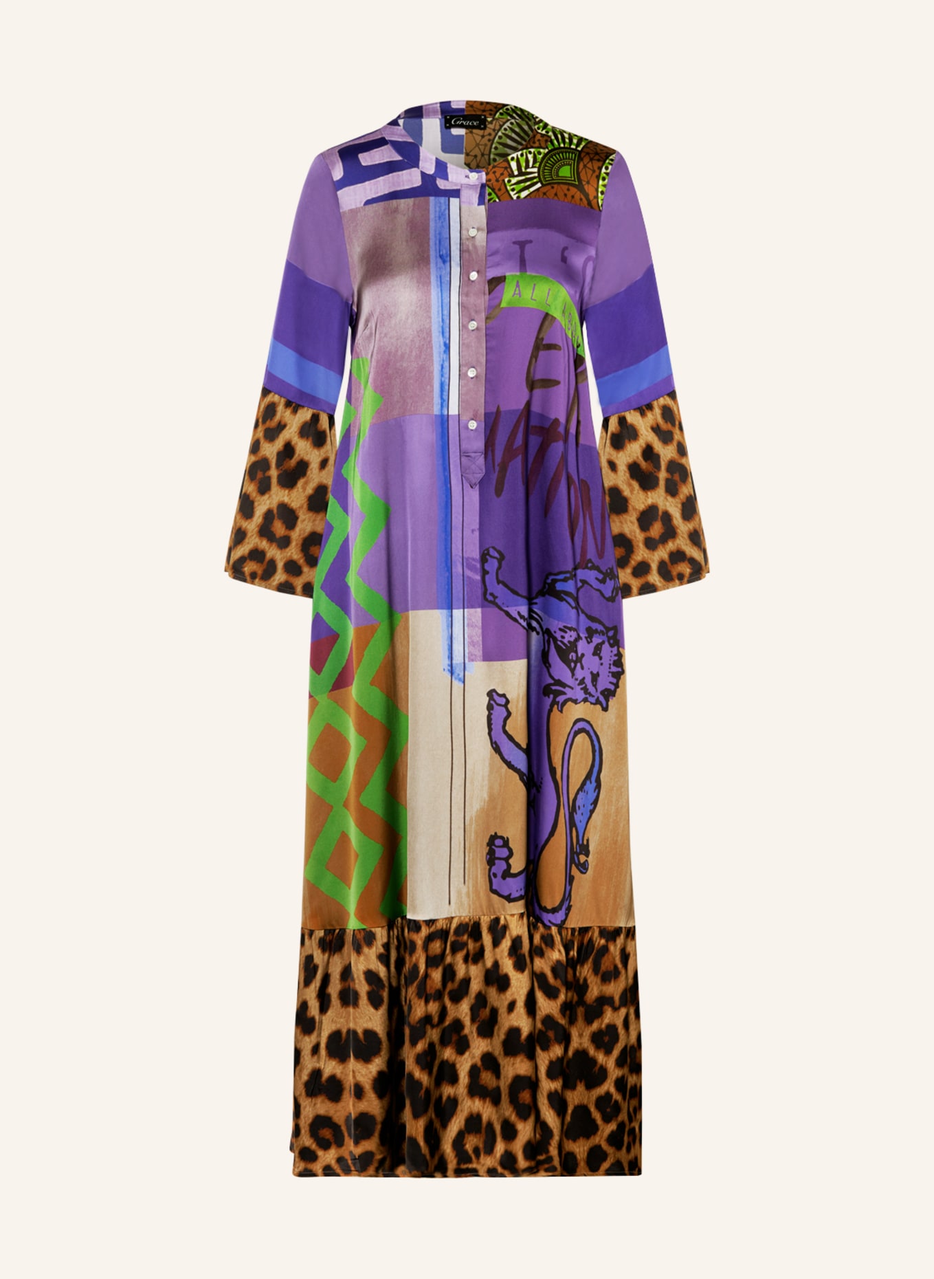 Grace Satin dress, Color: PURPLE/ LIGHT BROWN/ BLACK (Image 1)