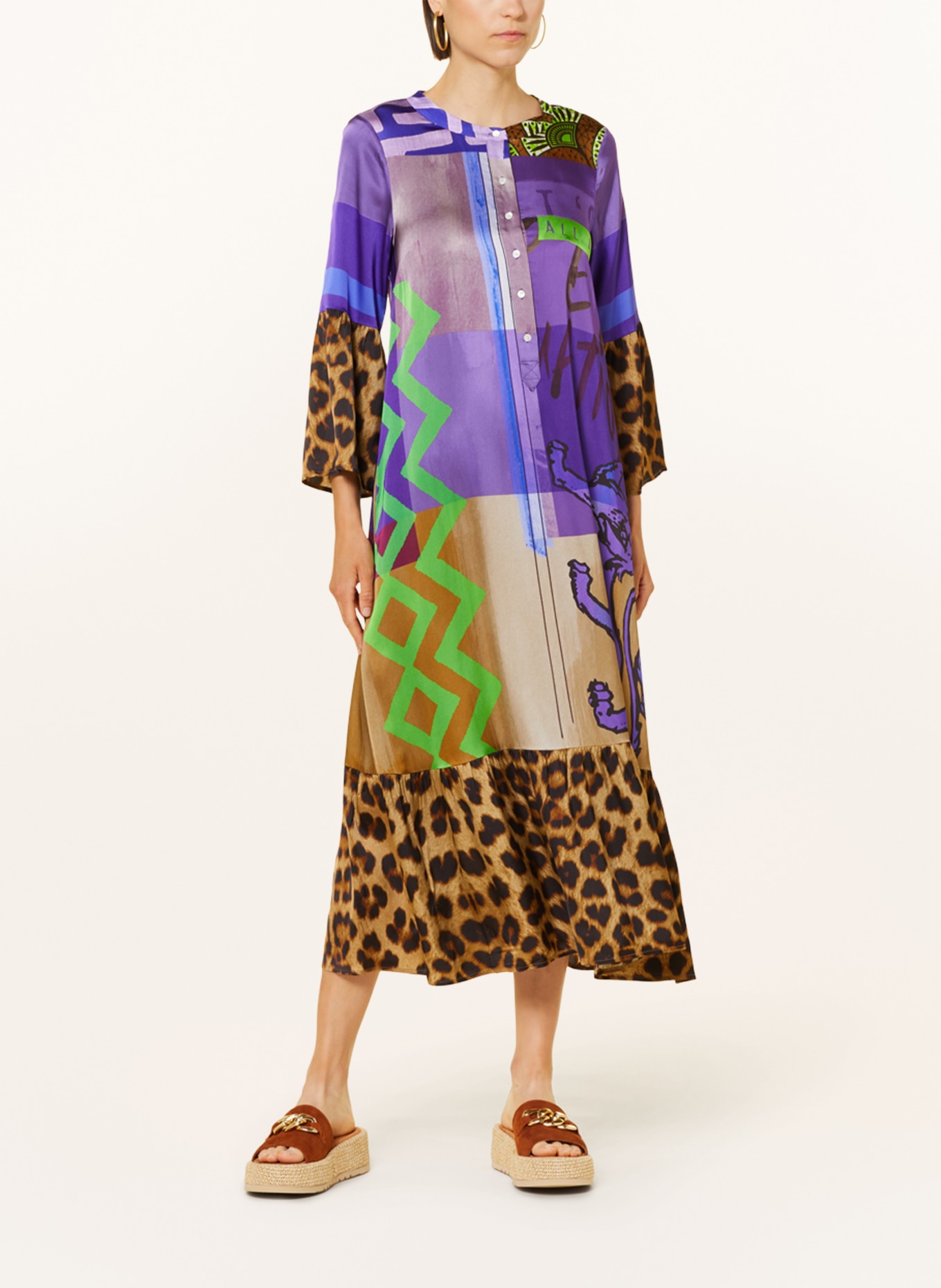 Grace Satin dress, Color: PURPLE/ LIGHT BROWN/ BLACK (Image 2)